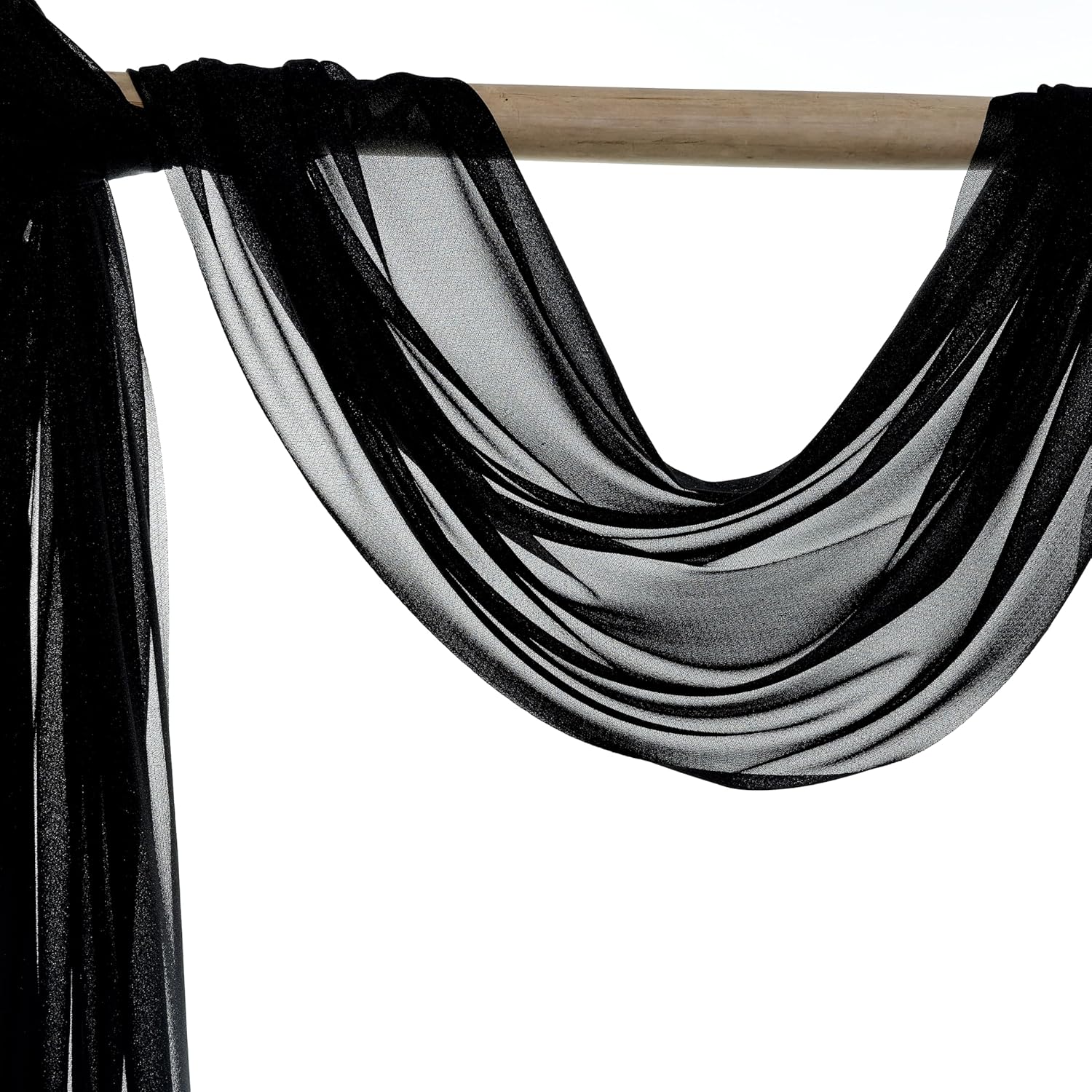 MDS Pack of 1 Wedding Arch Drape Panel (30" Width x 75ft Long) Sheer Chiffon Arbor Canopy Drapery Fabric for Wedding Ceremony Reception Decoration Party Ceiling Backdrop Curtain Swag - Black
