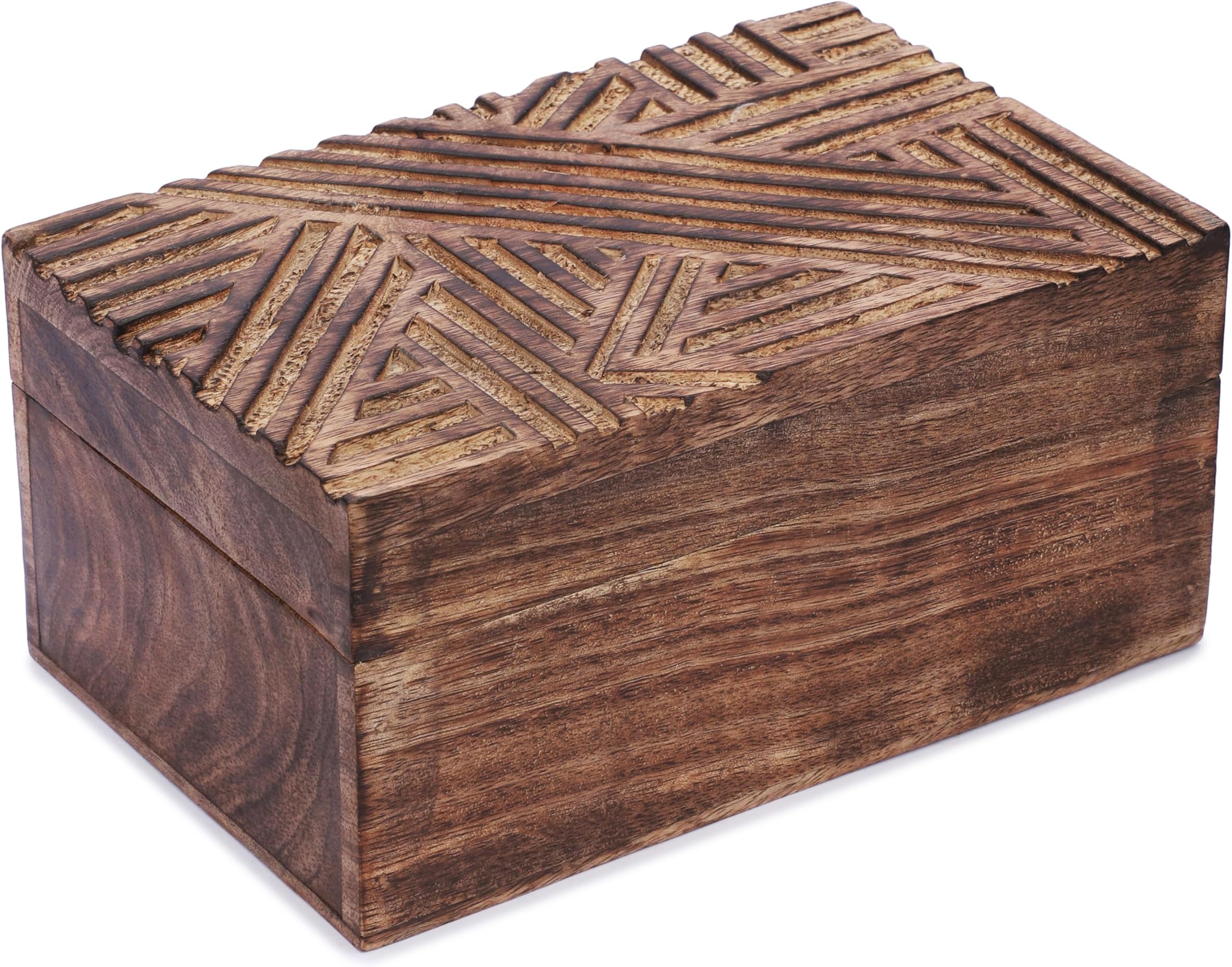 Ajuny Wooden Hand Carving Jewelry Box Line Design Trinket Chest Keepsake Box