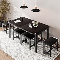 Vista 7 de iPormis Juego de mesa de comedor de 7 piezas con 6 taburetes, juego de mesa de cocina extensible de 63 pulgadas para 4-8 personas, mesa de comedor