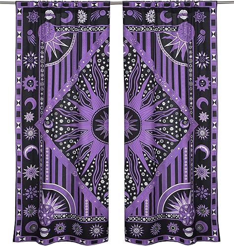 Miniatura 2 de Popular Handicrafts  Cortinas de ventana con diseño de mandala, estilo indio, bohemio, sol, luna, hermosas cortinas para dormitorio, sala de estar,