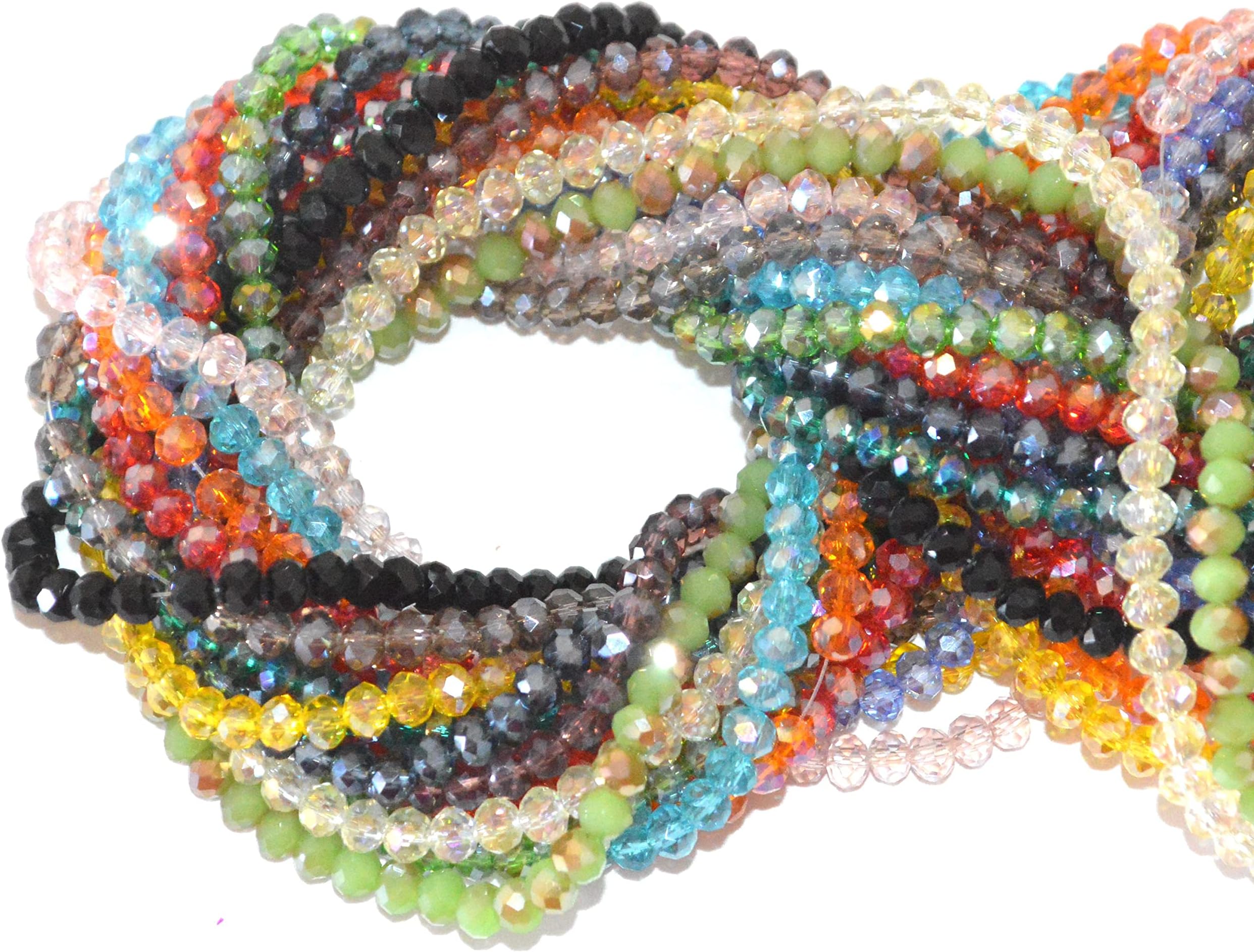 Catotrem Faceted Glass Crystal Beads Strands Briolette Rondelle Crystal Beads Spacer for Jewelry Making 15 Colors 2100pcs 4MM