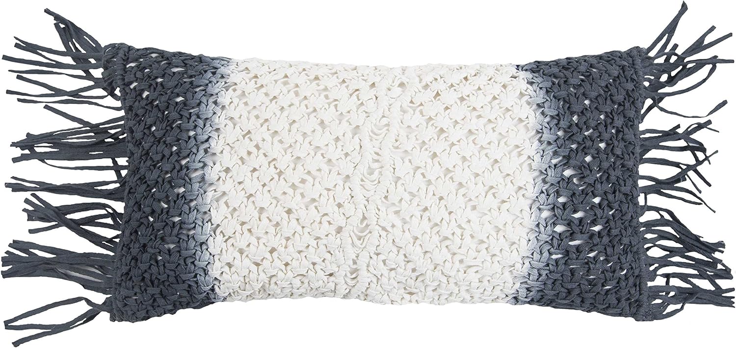 Rizzy Home | T13161 | Cover Only Decorative Pillow | 11"x21" White/Blue/Black