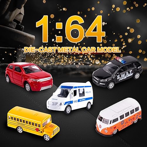 Miniatura 8 de KIDAMI Juego de 5 autos de juguete de metal fundido a presión puertas abiertas automóvil tirante paquete de regalo para niños auto oficial