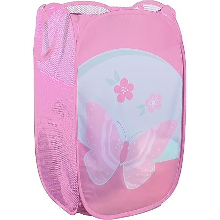 Mesh Popup Laundry Hamper - Portable, Durable Handles, Collapsible for Storage and Easy to Open. Folding Pop-Up Clothes Hampers are Great for The Kids Room, College Dorm or Travel. (Butterfly)