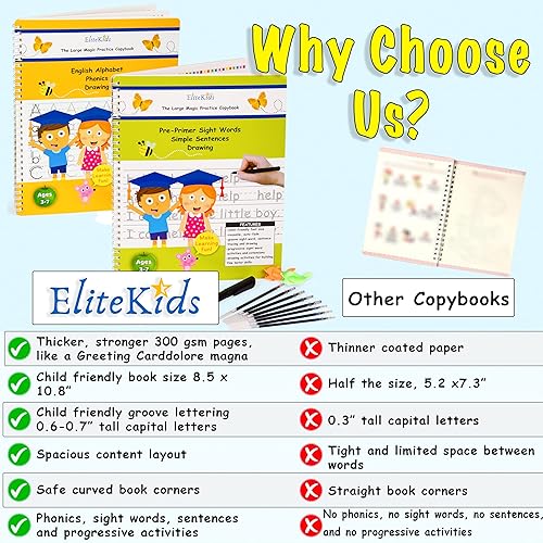 Miniatura 2 de Libros de trabajo grandes de escritura ranurados reutilizables de 11 x 8.5 pulgadas diseñados por profesores (copia de palabra vista incluida) -