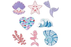 8Pcs Little Mermaid Iron on Patches, Pretty Cartoon Seashell Pearl Mermaid Tails...