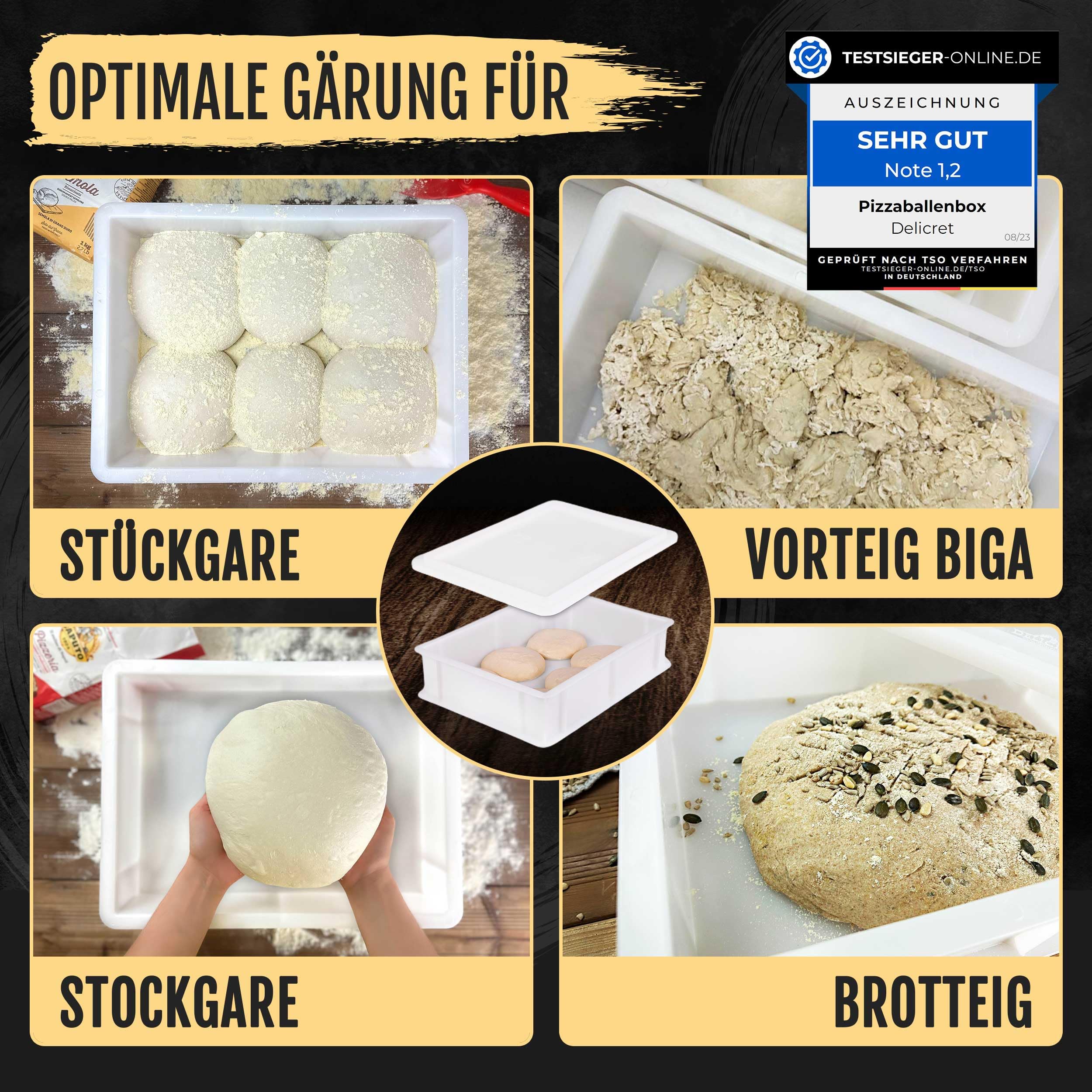 DELICRET - Pizzaballenbox mit Deckel | Gärbox für Pizza - & Sauer- & Hefe-Teig | Außenmaße: 40x30x10 passt in jeden Kühlschrank | Teigbox mit Deckel | Zubehör für leidenschaftliche Pizzabäcker