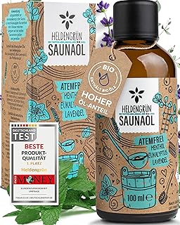 Heldengrün® BIO Saunaaufguss “Atemfrei” [100 % NATURREIN] Saunaöl mit Eukalyptus, Pfefferminz & Lavendel – Befreiendes Sauna Aufgussmittel für Liebhaber – Sauna Konzentrat für 20 Anwendungen