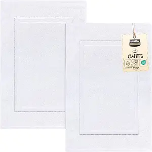 Utopia Towels Cotton Banded Rug, Bath Mats, Not a Bathroom Rug, 21 by 34 Inches, 100% Ring Spun Cotton, Highly Absorbent Shower Bathroom Floor Mat, White, 2 Pack