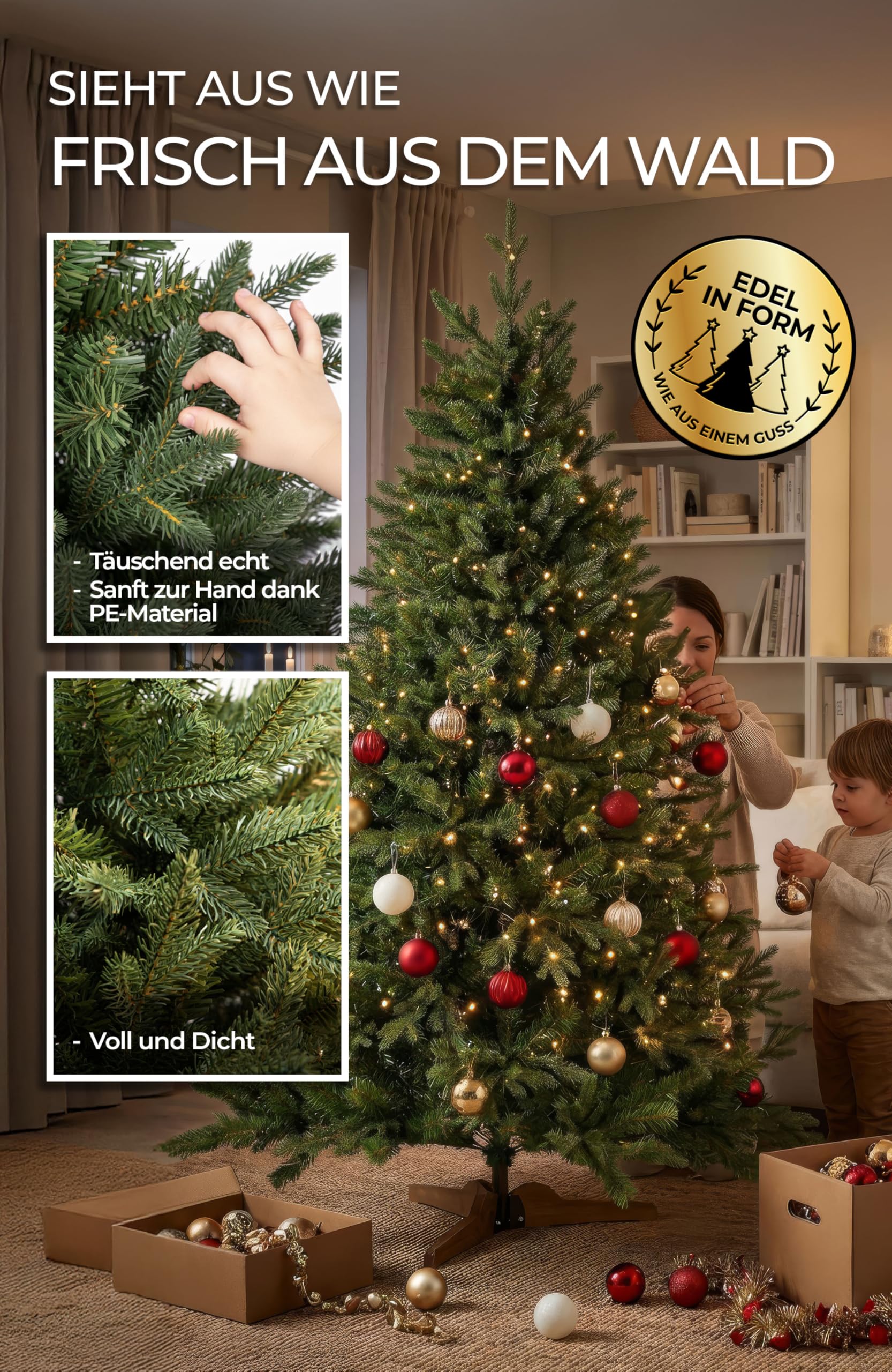 Familientanne künstlicher Weihnachtsbaum 175 cm – Authentisch Langlebig Lohnenswert – Tannenbaum künstlich, Erinnerungen der Familie – Überzeugend für 10 Jahre