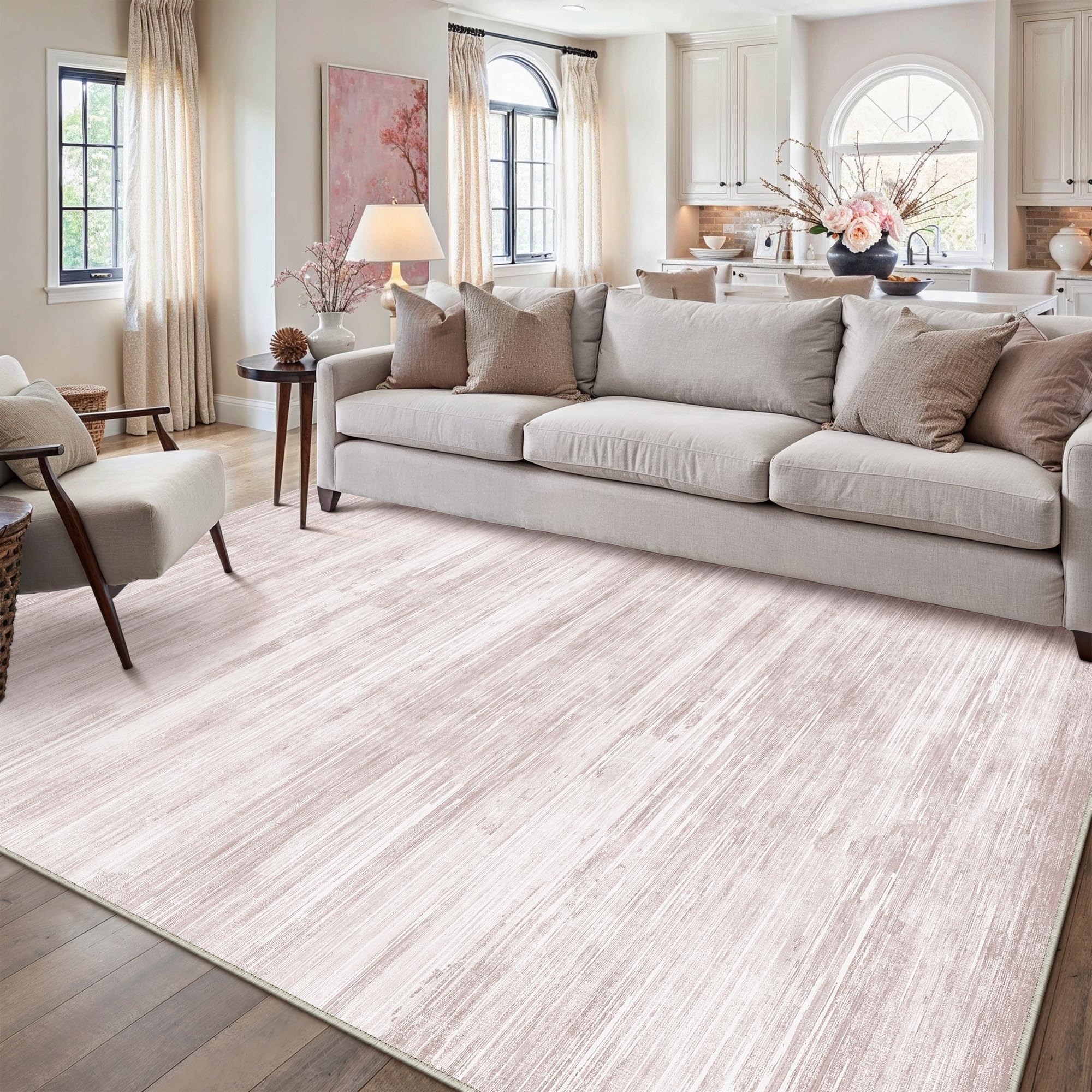PureCozy Teppich Wohnzimmer 140x200cm Rosa Waschbar Groß Carpet