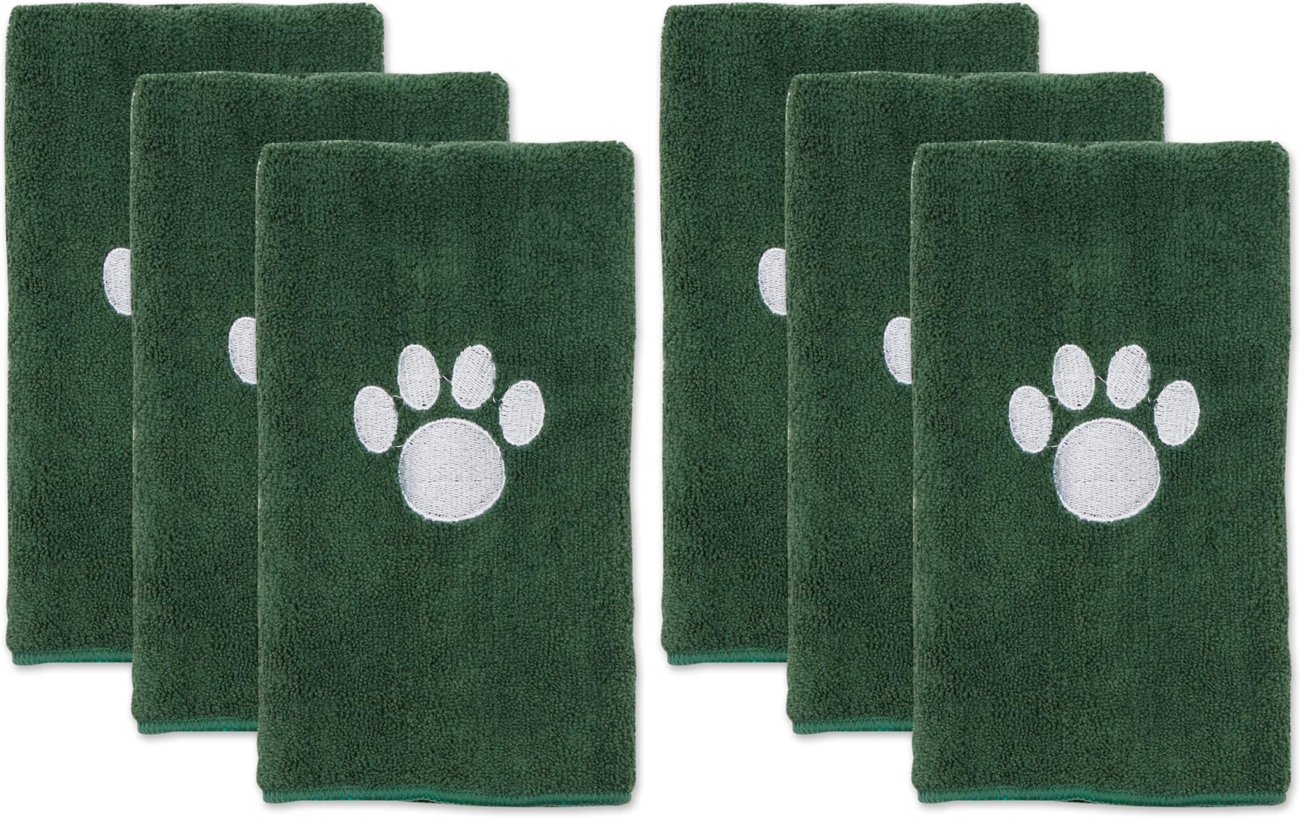 Bone Dry Pet Grooming Towel Collection Embroidered Absorbent Microfiber Drying Set, 15x30, Hunter Green, 3 Count (Pack of 2)