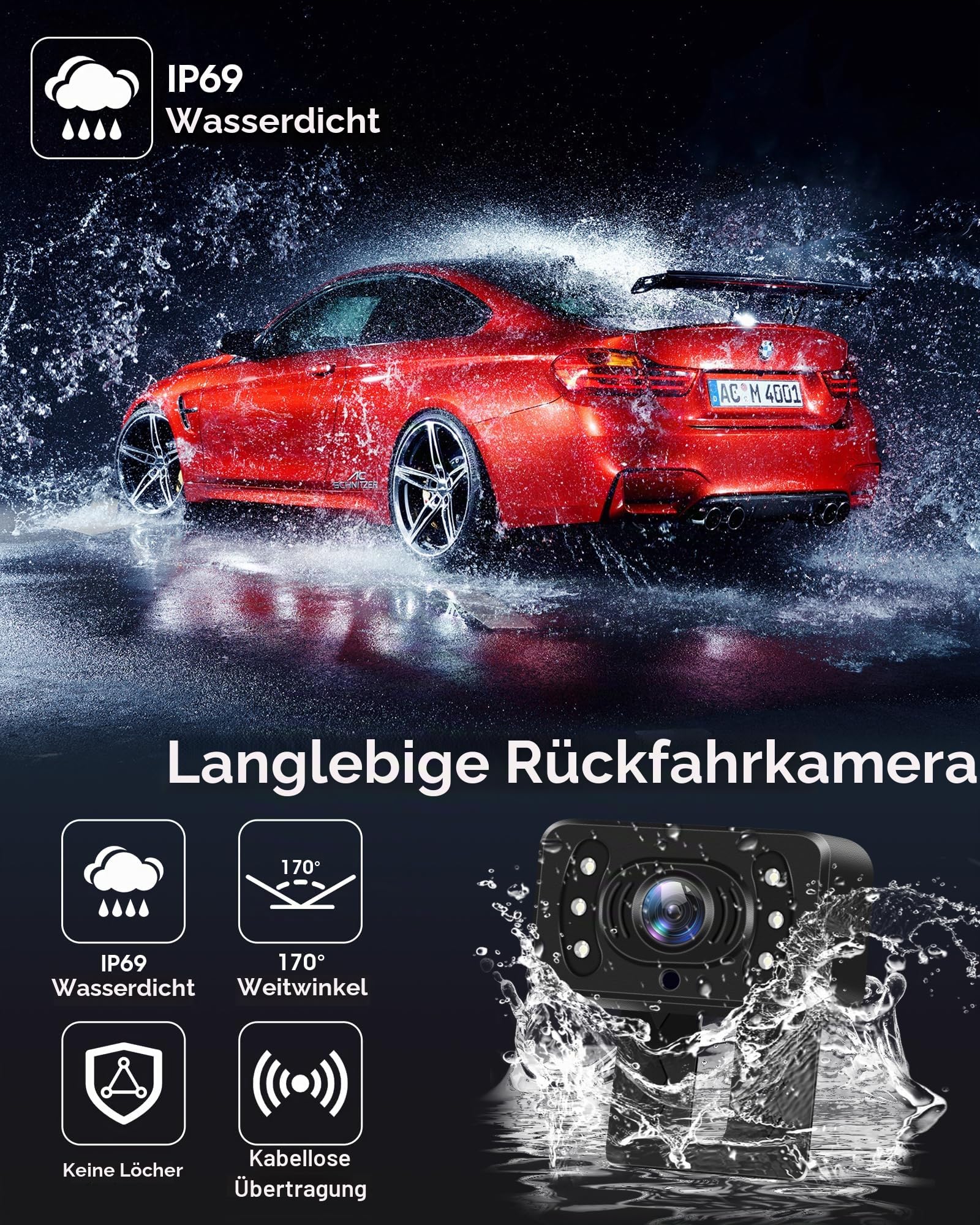 Jansite AHD 1080P Rückfahrkamera Kabellos mit 5'' Monitor Stabiles Signal