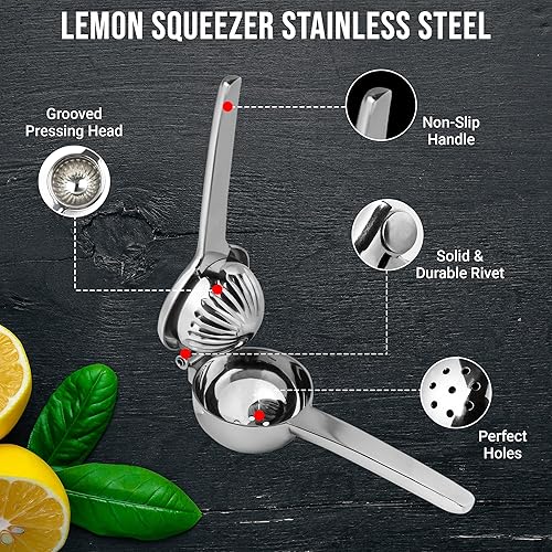 Miniatura 4 de Exprimidor de limón de mano de acero inoxidable Exprimidor manual de cítricos resistente para limón, lima y naranjas pequeñas Exprimidor de limón