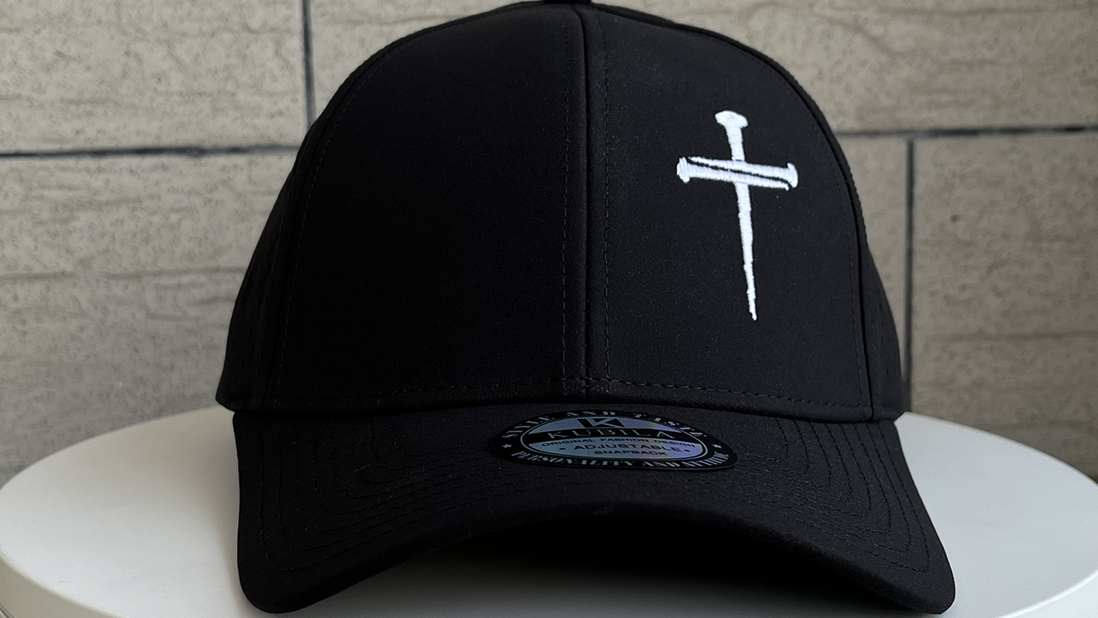 KUBILA Black Quick-Dry Nylon Baseball Cap - Laser-Cut Mesh, Shield Cross Embroidery, Adjustable Snapback