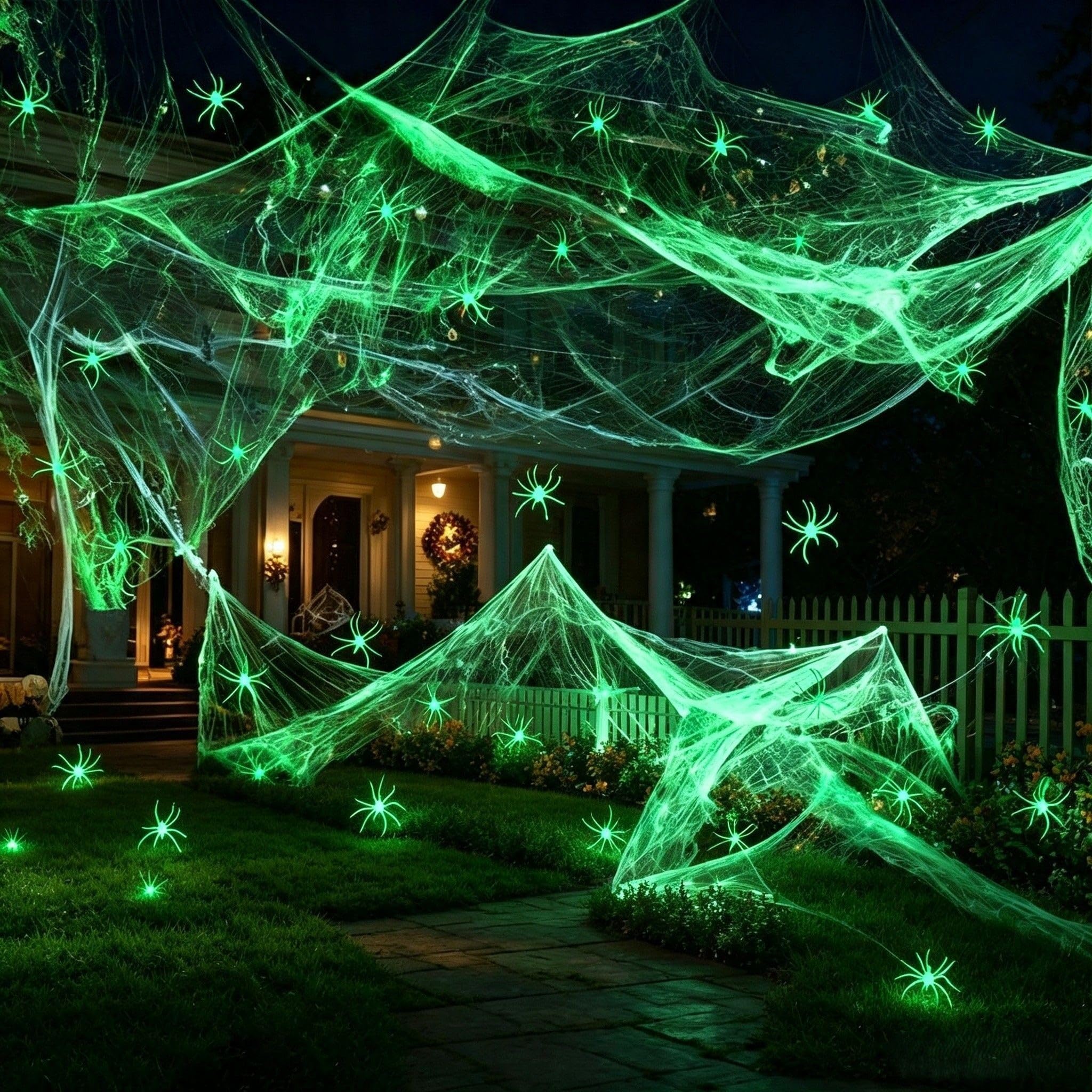 Glow Spider Webs - Ragnatele elastiche per Halloween, 700 mq
