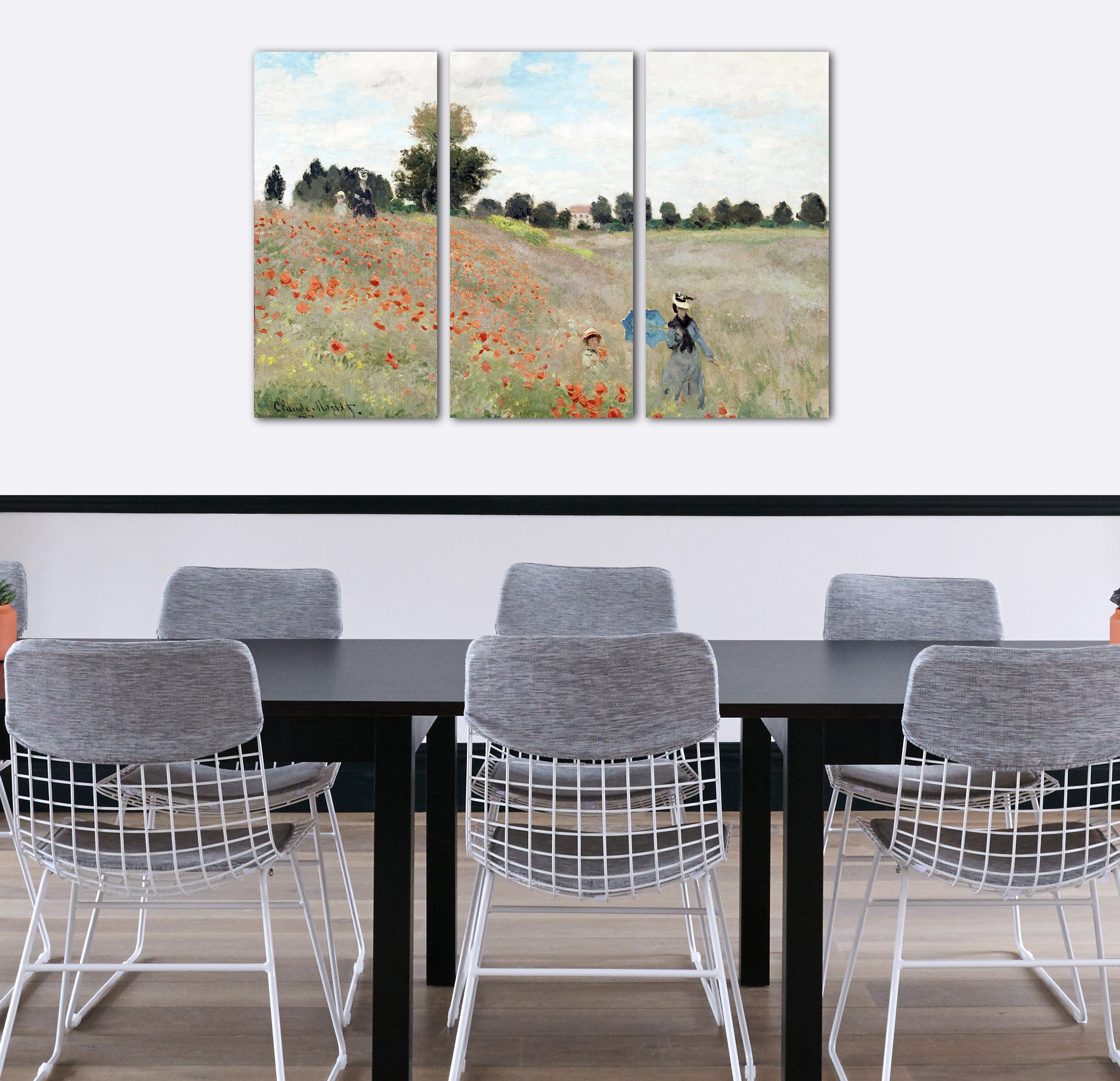 Printed Paintings Leinwand 3-teilig(120x80cm): Claude Monet - Mohnfeld