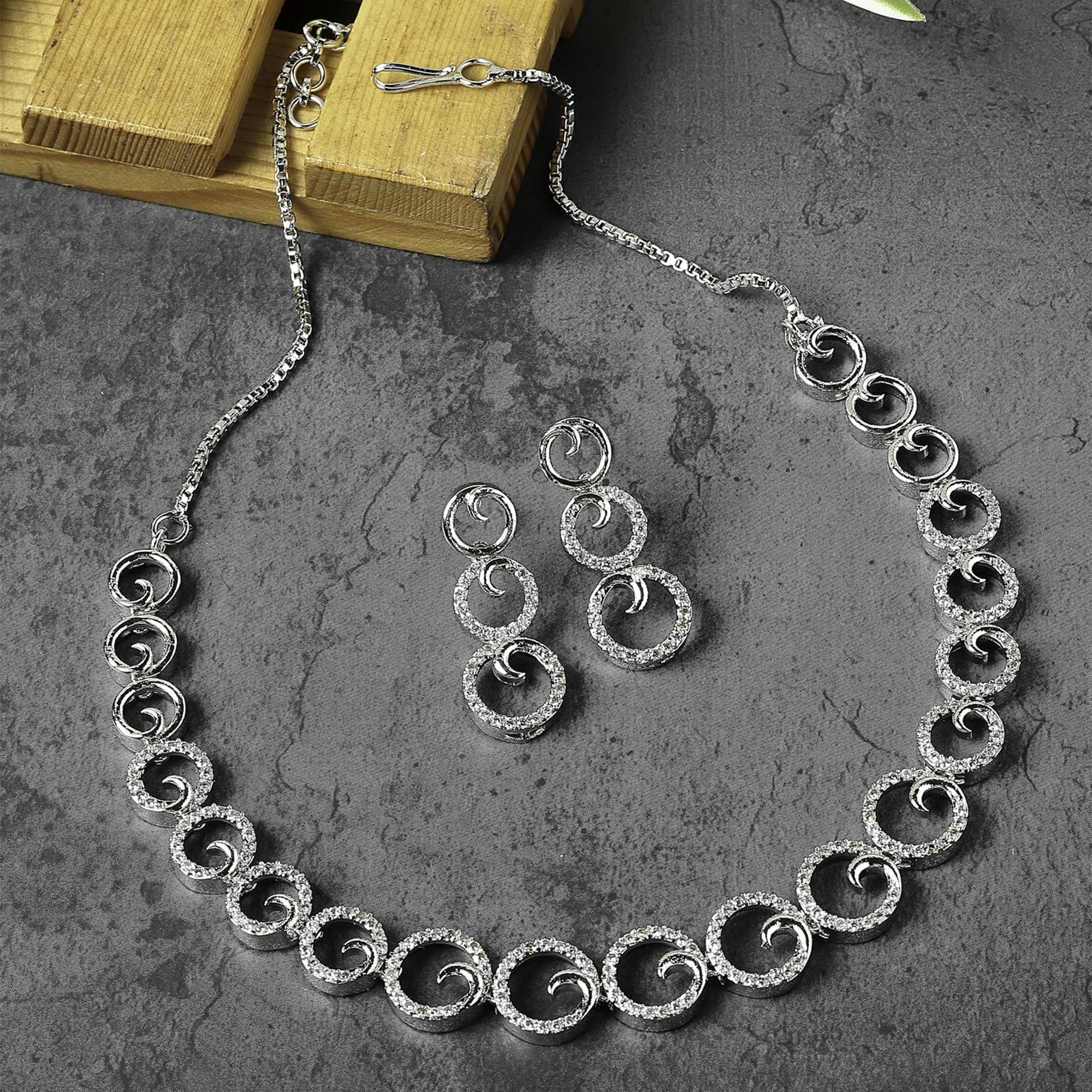 Elegant Rhodium American Diamonds Necklace Set