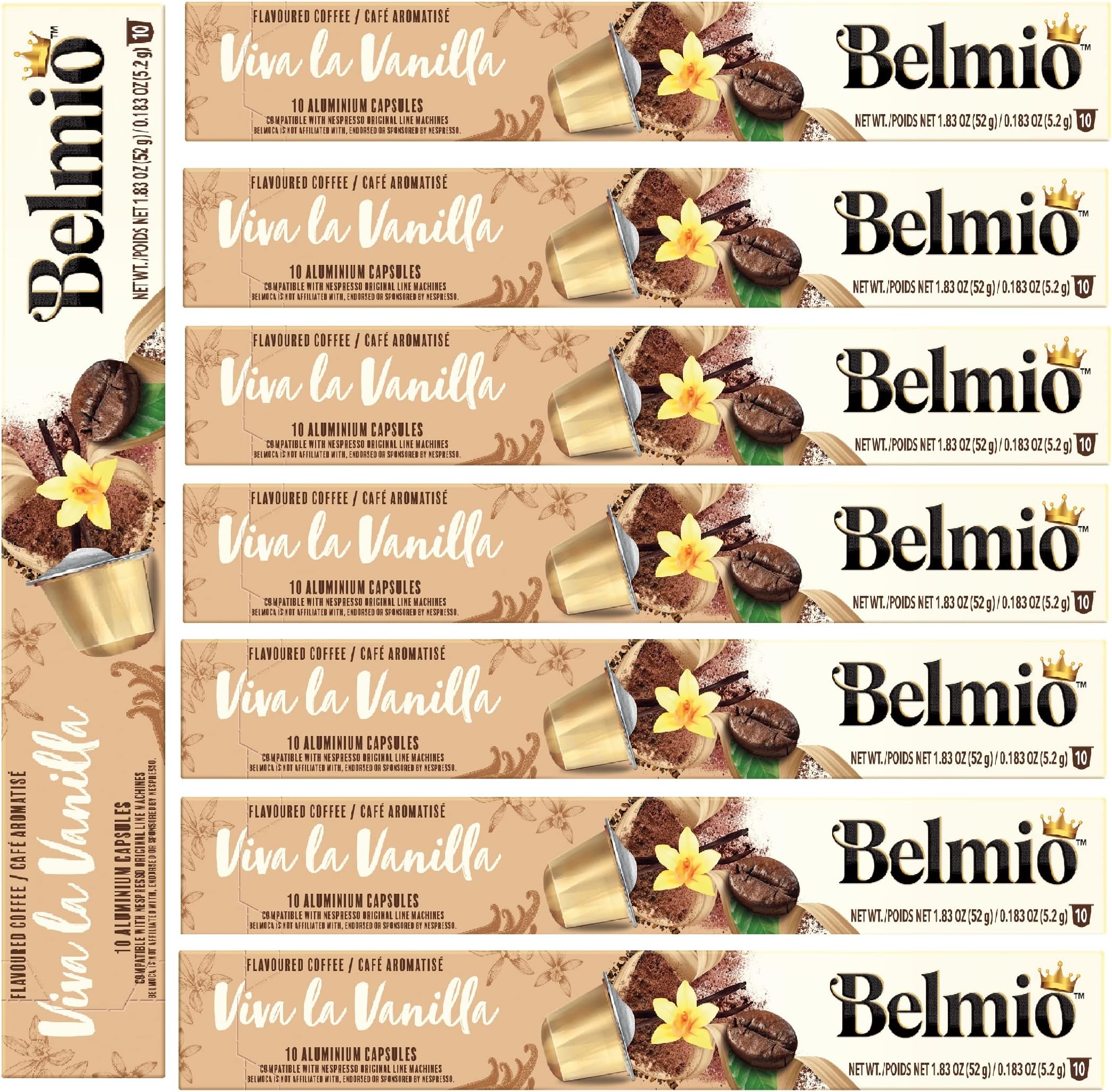BelmioViva La Vanilla Flavour Aluminium Coffee Capsules, Pack of 8 (Total 80 Capsules)