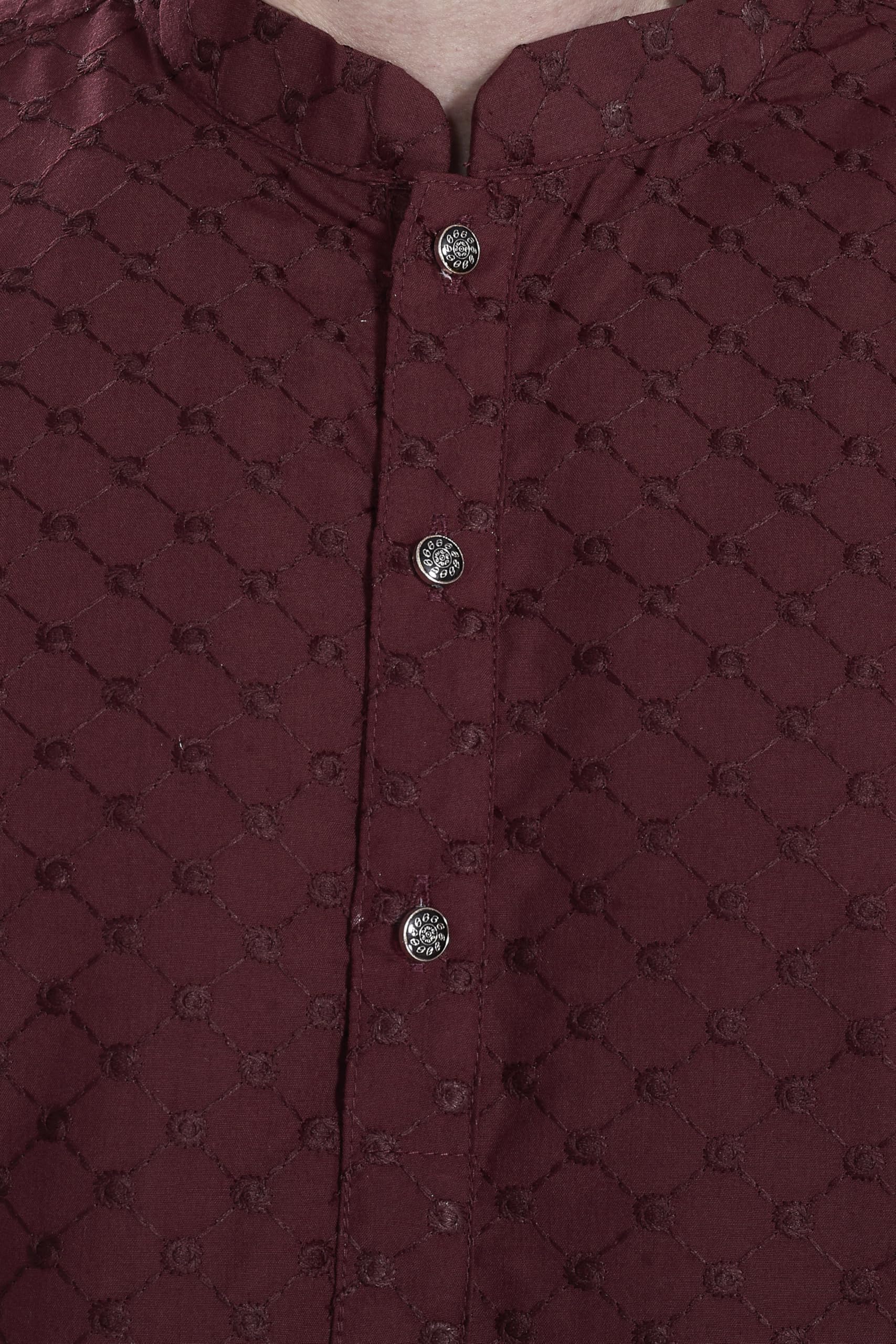 DIVISIVE Men's Thread Embroidered Cotton Only Slim Fit Kurta (DKRT1073_M_Maroon) - Image 6 thumbnail