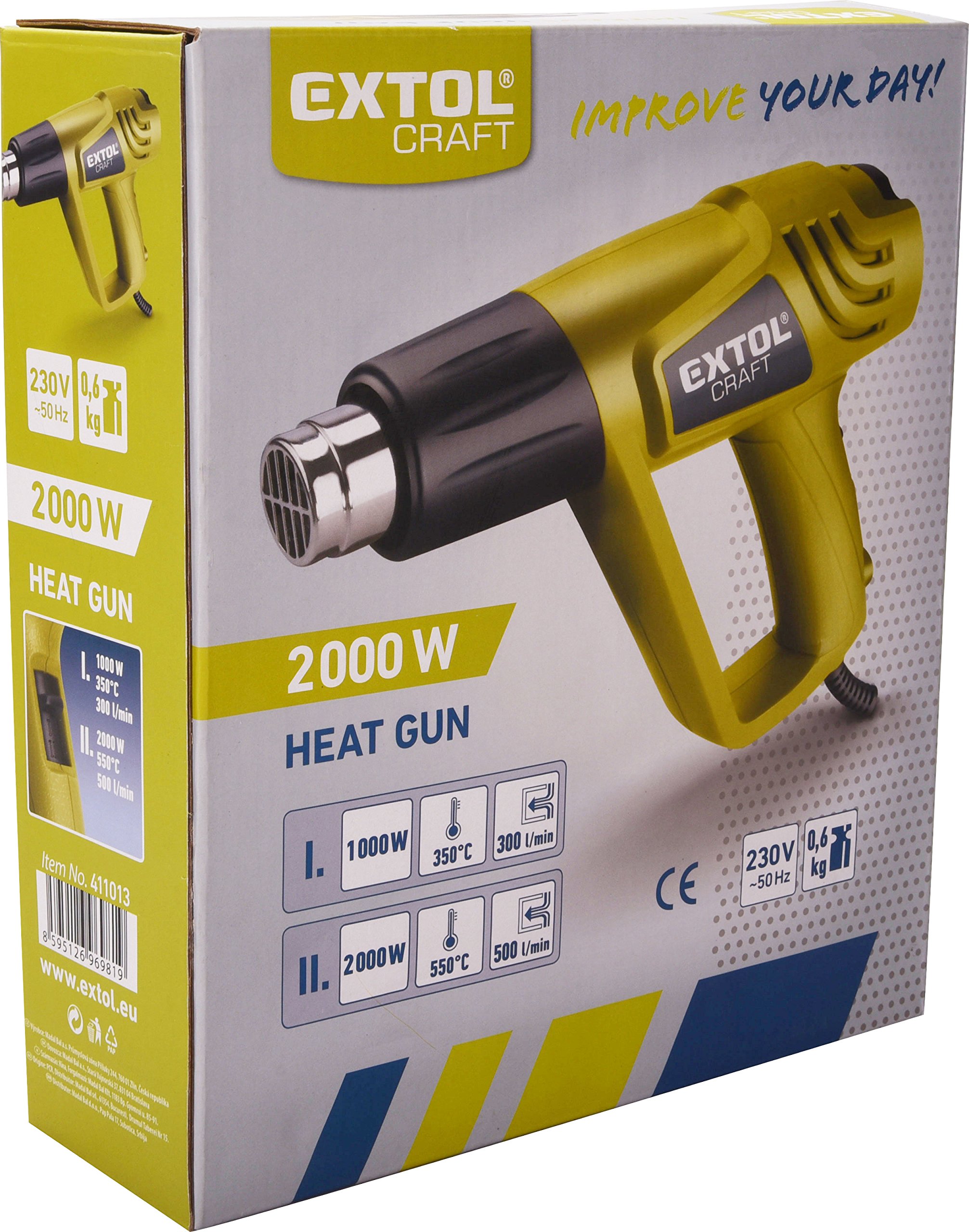 Pistola ad aria calda 2000 W, 350/550 C, 500/300 L/min, 1 pezzi, verde, 411013