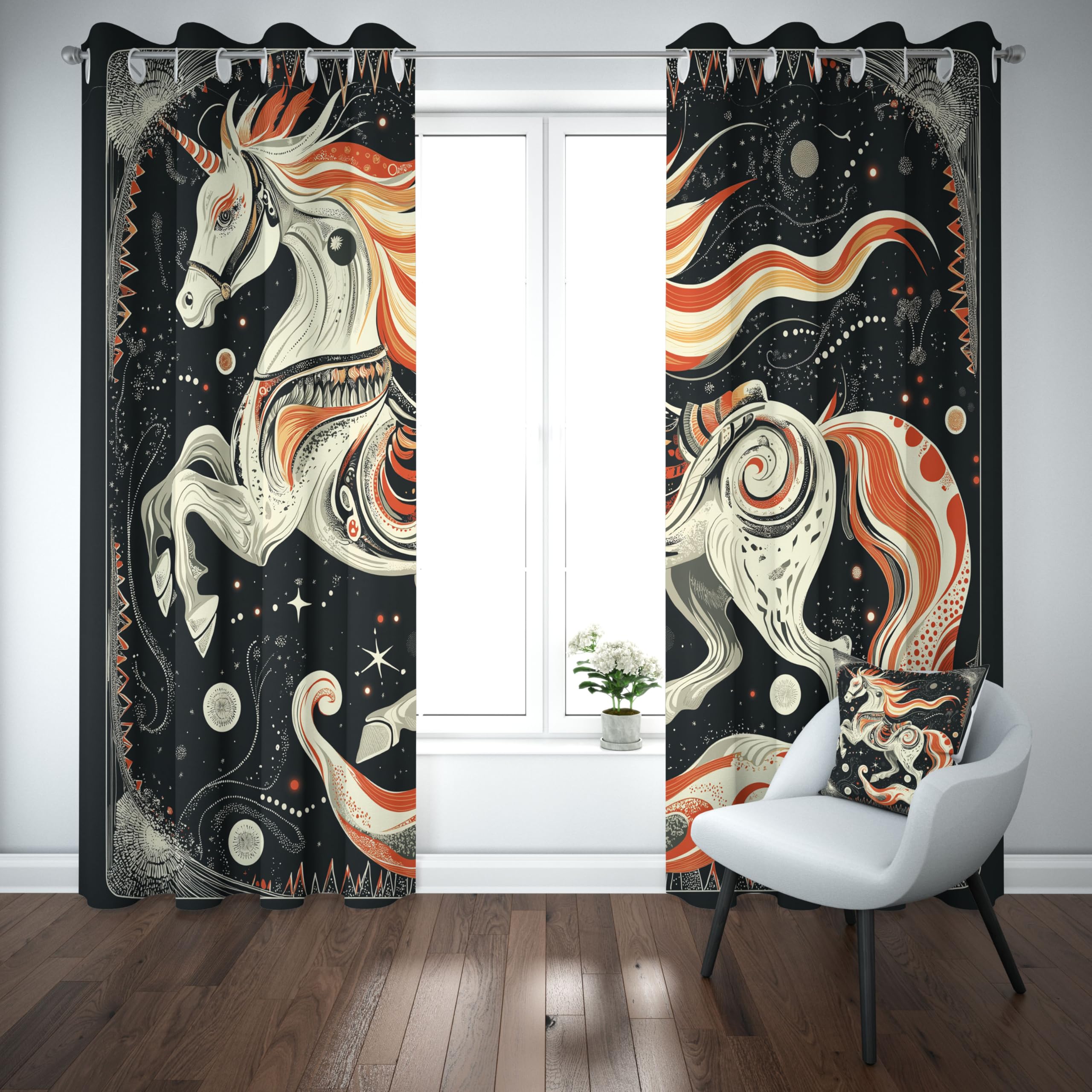 Rideaux occultants Licorne Rêve pour Salon, Rideaux Ciel Étoilé Anime pour Chambre, Rideaux occultants thermiques insonorisés à Motif Animal Cheval pour Chambre d'Enfant/Adolescent, Ensemble de 2 pann
