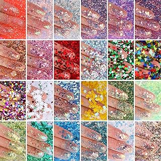TORC Holographic Chunky Glitter Set, 24 Colors, Fine Chunky Mix Glitter for Nail Art Cosmetic Body Hair Festival Makeup Cr...
