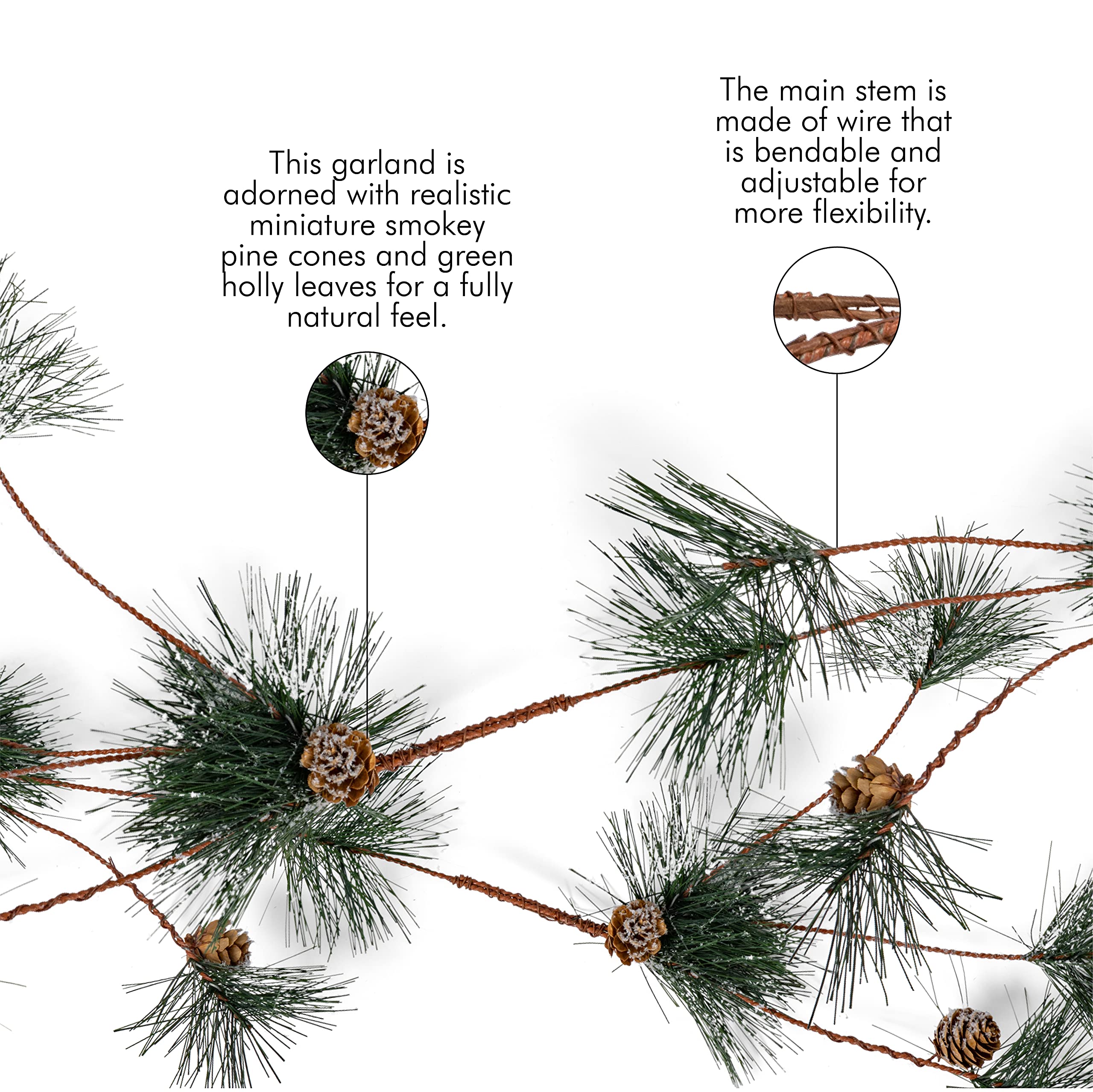 Ornativity Guirnalda de piñas y agujas, agujas de pino y piña, decoración rústica de Navidad, decoración de árbol de Navidad, guirnalda natural, 6 pies (paquete de 2)
