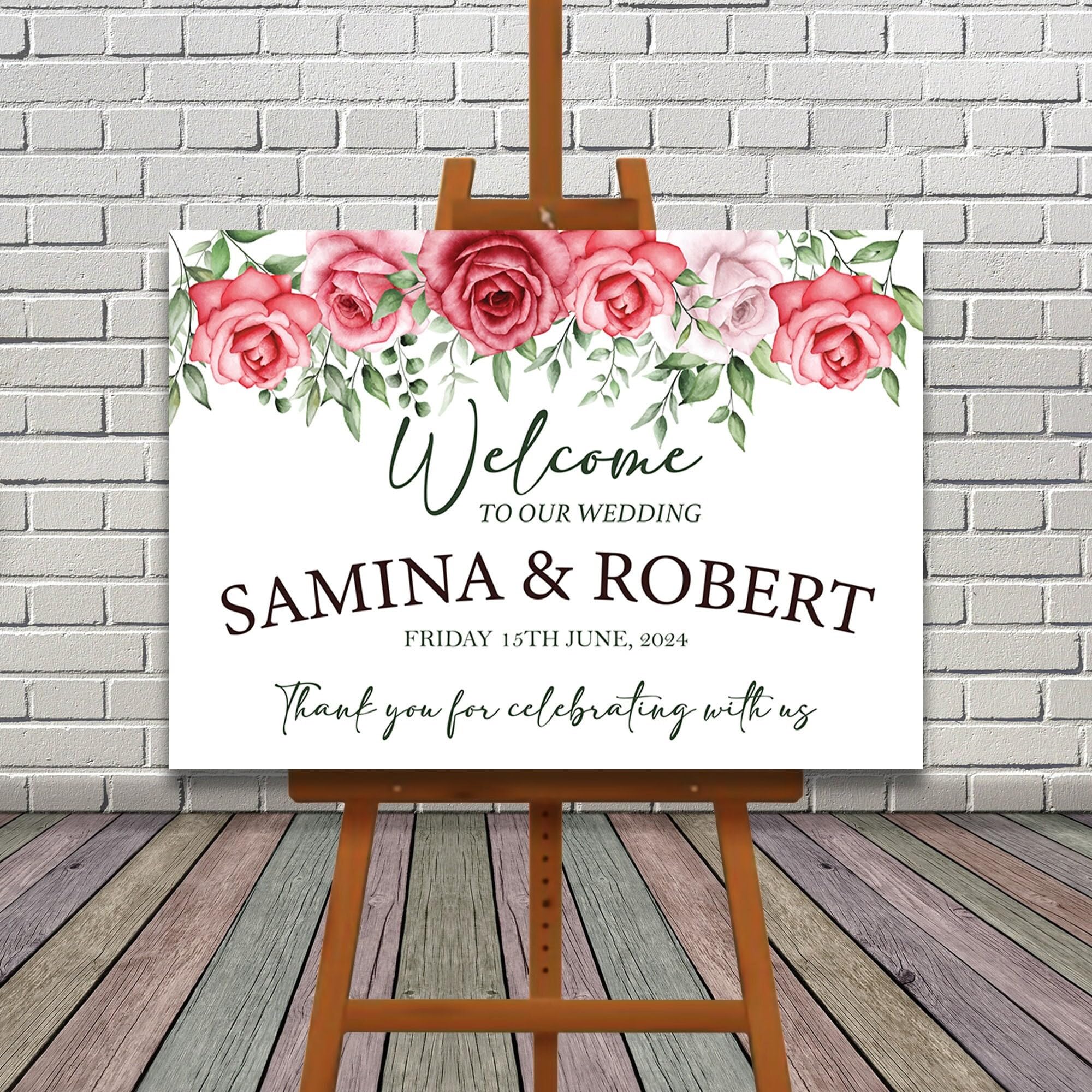 Pink Floral Wedding Welcome Sign, Wedding Sign, A1, A2, A3 or A4, Wedding Decor, Welcome Wedding Poster, Large Welcome Sign, Printed Sign