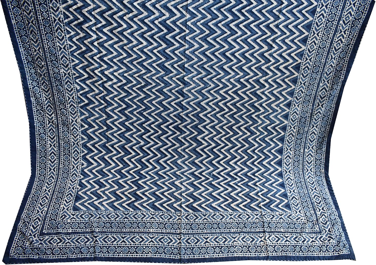 Sophia-Art Indigo Queen Size Kantha Block Printed Ralli Blanket Bedding Bedspread Gudari Quilt Vintage Handmade Made by Artisians of India Size 90" x 108" (pattern-02)