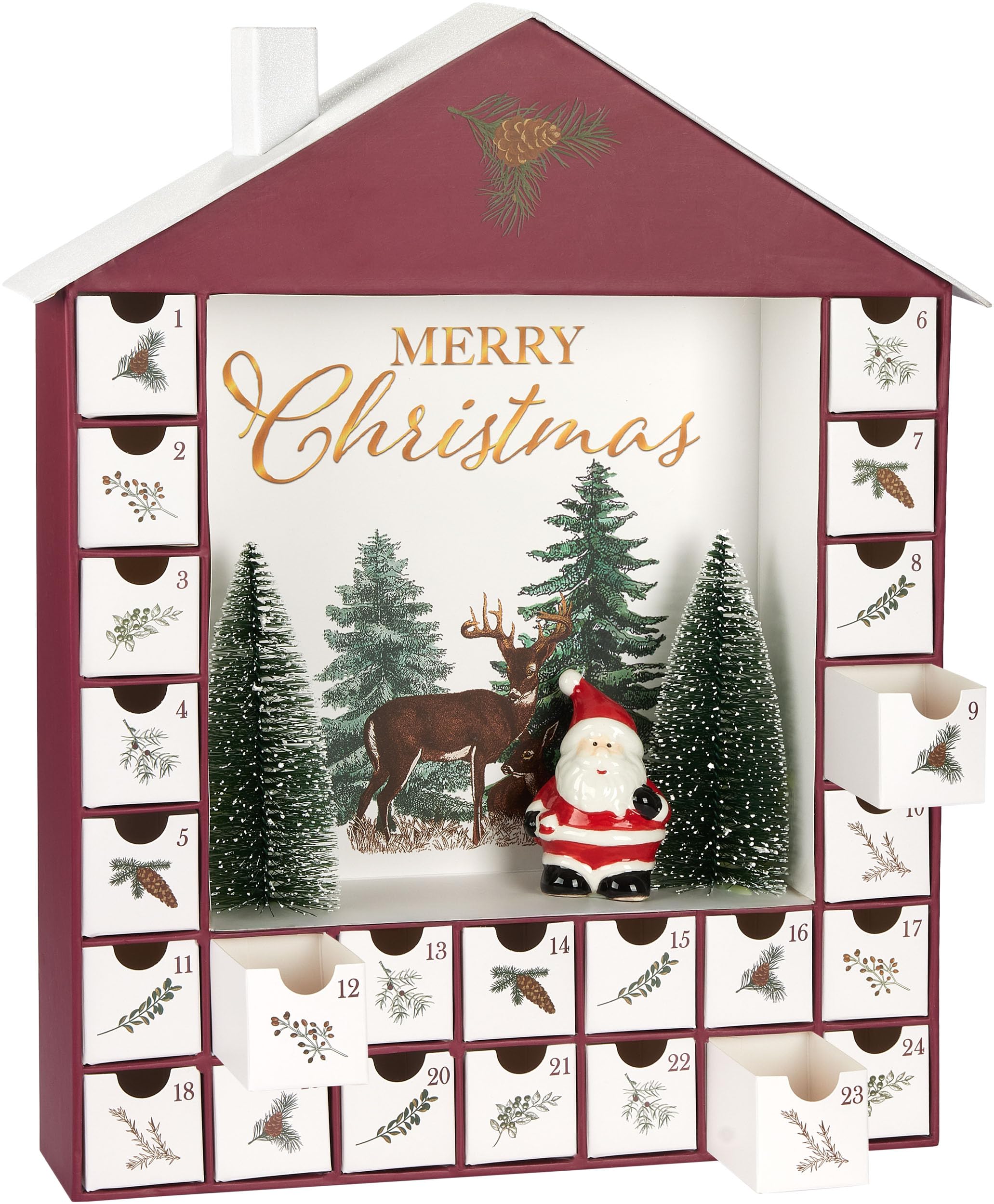 BRUBAKER Adventskalender zum Befüllen – Haus 2025 – DIY Weihnachtskalender mit Keramik-Weihnachtsmann