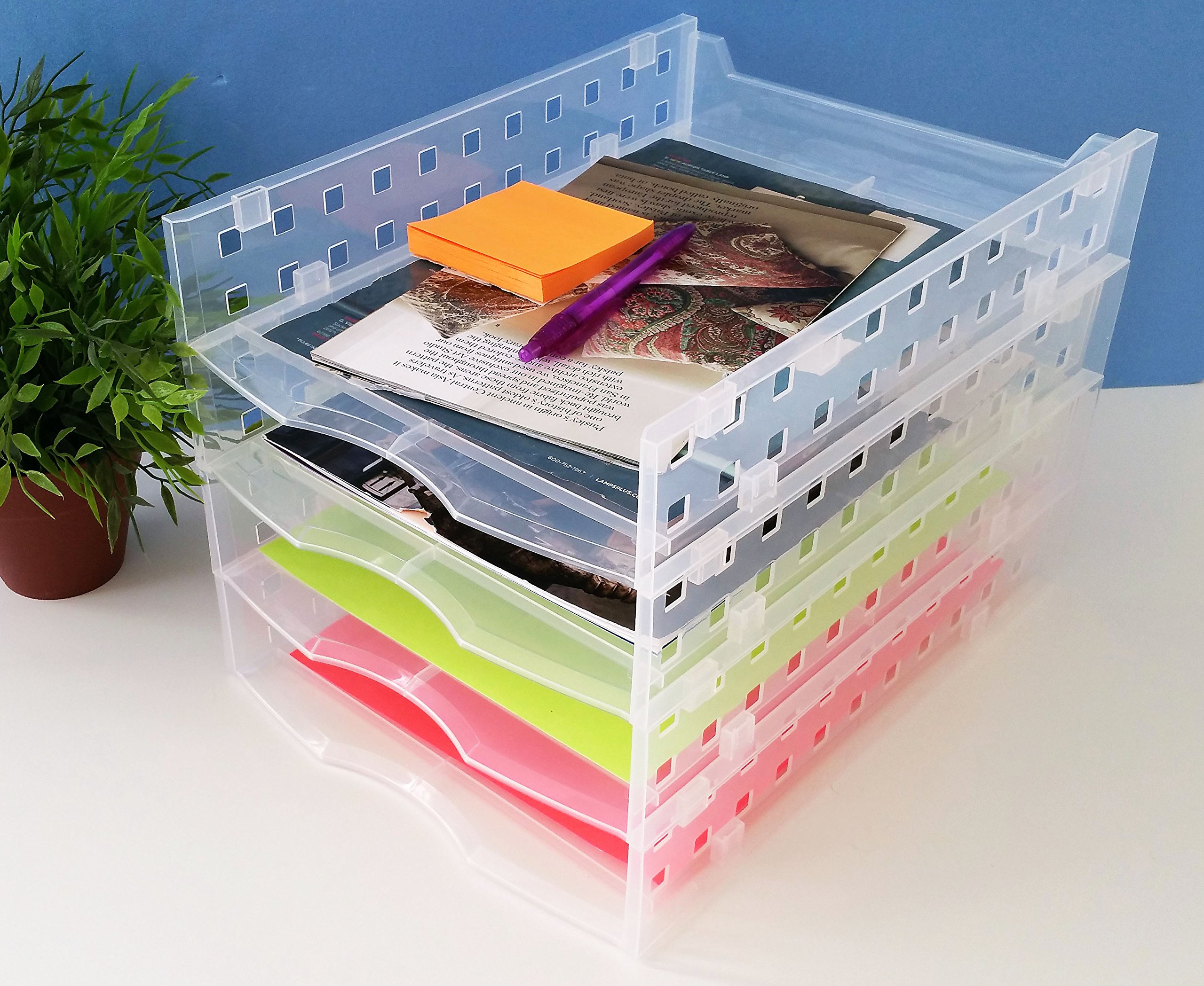 Buy Stackable Clear Plastic Letter Trays, Desk Organizers, Copyholders