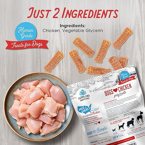 Miniatura 3 de Farmland Traditions Dogs Love Chicken Jerky - Golosinas para perros, cecina premium de dos ingredientes con pollo criado en Estados Unidos, de grado
