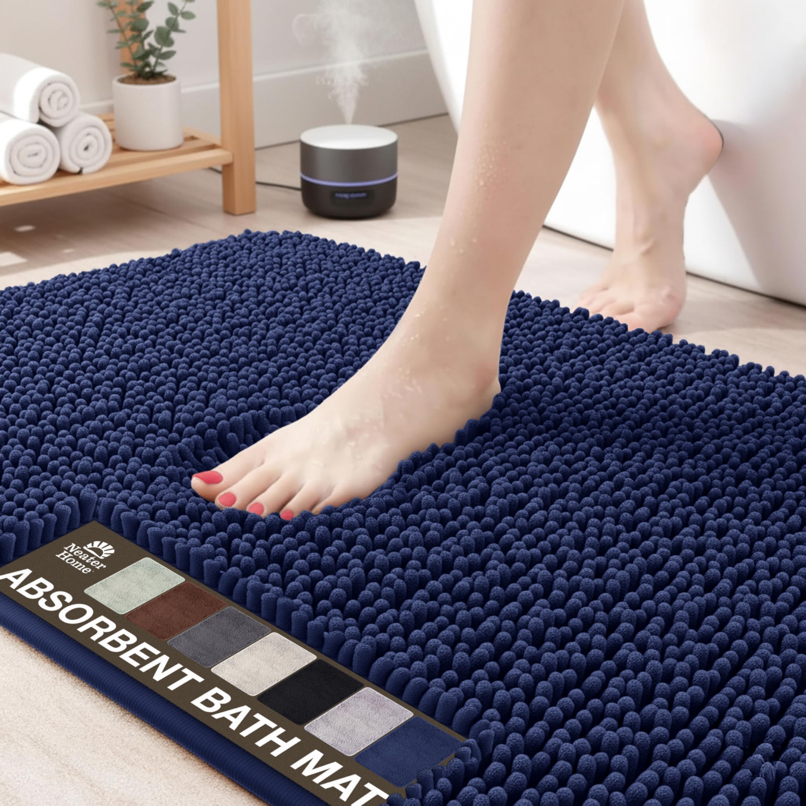Neater Home Plush Bathroom Rugs 30x20 Thick Chenille Quick Dry Microfiber Absorbent Bath Mat, Soft Bath Rugs, Machine Washable Bathroom Floor Mat for