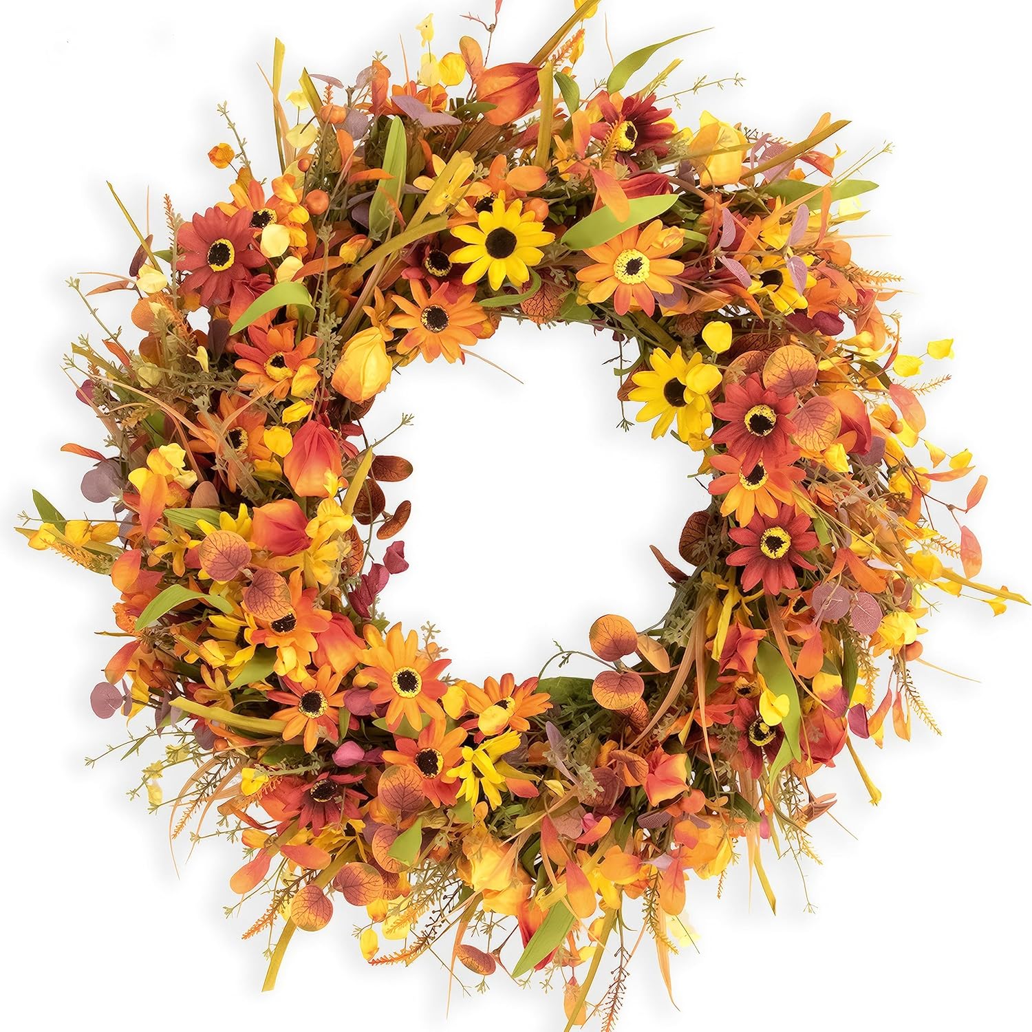 28 Inches Large Fall Wreaths for Front Door Orange Fall Flower Wreath with Sunflower Autumn Door Wreaths with Daisy Farmhouse Autumn Wreath for Thanksgiving Harvest Outside Indoors Orange 5 28 Inch