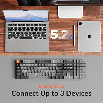 Keychron K5 Version 2 Wireless Bluetooth 5.2 Mechanical Keyboard, Low Profile Milk POM Switch 100% Full-Size Layout QMK Programmable, White Backlit with Shine-Through Keycaps for Mac Windows Linux