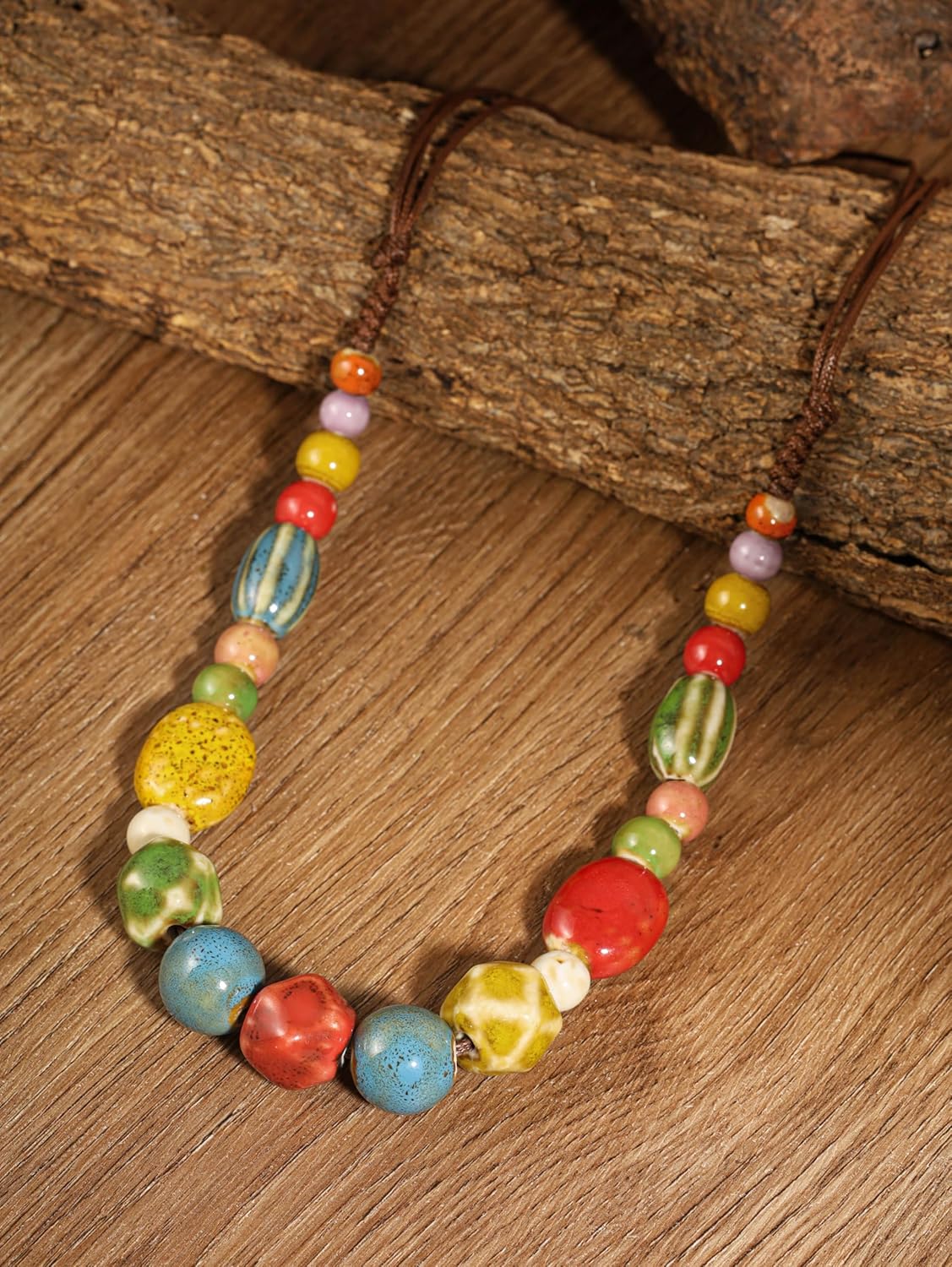 MINACHI Hippie Boho Colorful Ceramic Round Beads Strand Necklace, Bohemian Fashion Statement Jewelry Gift for Women - Image 2