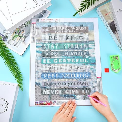 Miniatura 3 de Minatee Kits de pintura de diamantes para adultos, con frase positiva 5D, kit de arte de diamantes para bricolaje, pintura artística alegre,