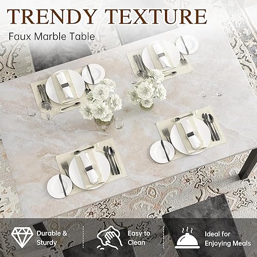 Miniatura 4 de Hooseng Juego de 4 sillas de mesa de comedor pequeñas de mármol sintético con lujosas sillas de comedor copetudas con botones para cocina y comedor