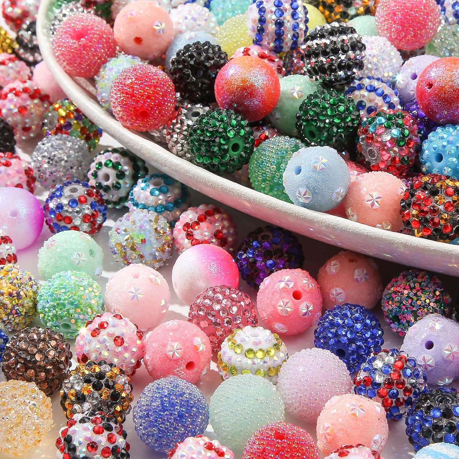 20mm Acrylic Beads 160pcs Rhinestone Bead Multicolor Beadable Pen Ball Beads for Pen Bag Jewelry Making Necklace Bracelets(Color Mix Color)