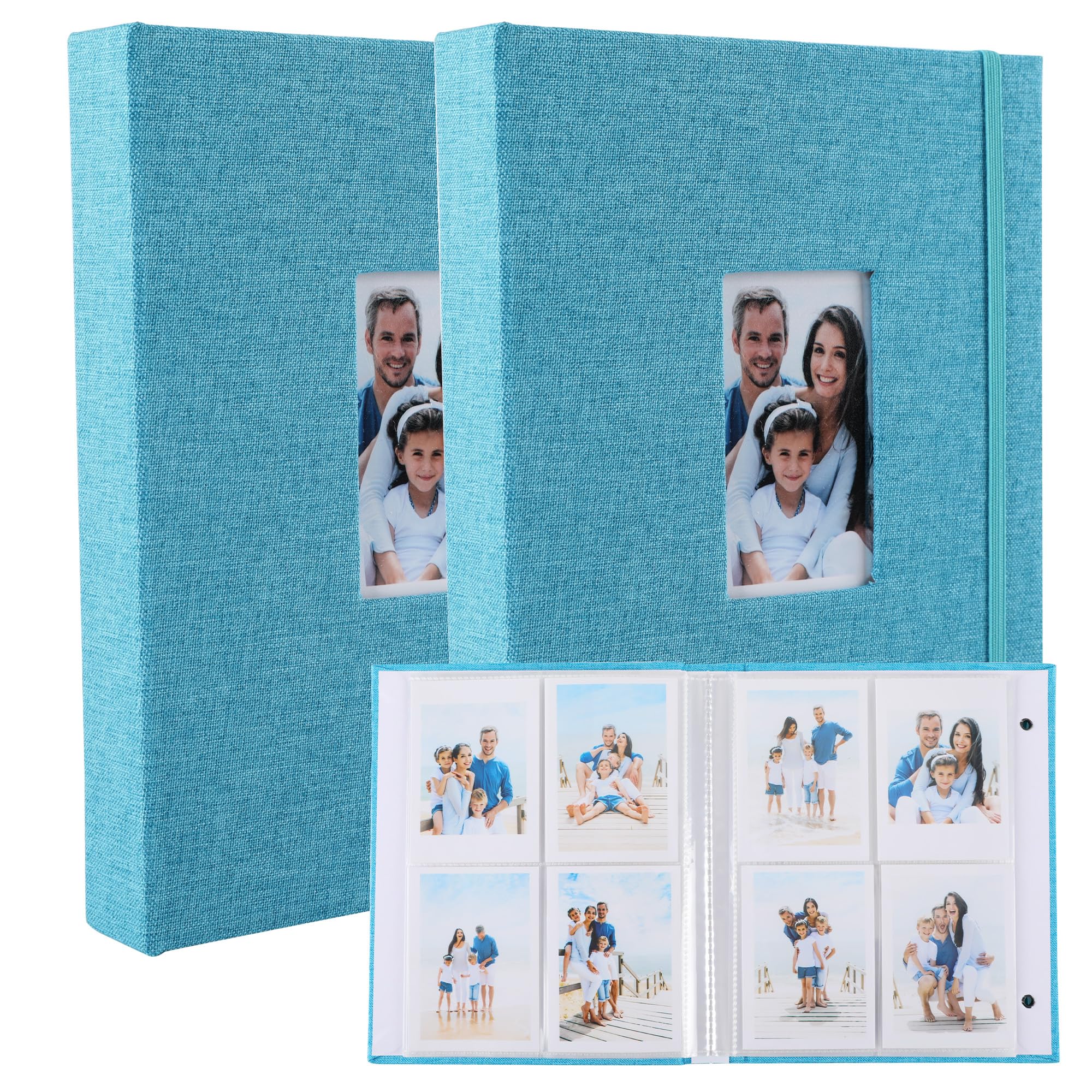 2-pak albumów fotograficznych Polaroid, każdy pomieści 280 zdjęć, niebieskie książki pamięci na zdjęcia 2 x 7,6 cm, lniana okładka, fotokartki z okienkiem, idealne na ślub, podróż, rozwój