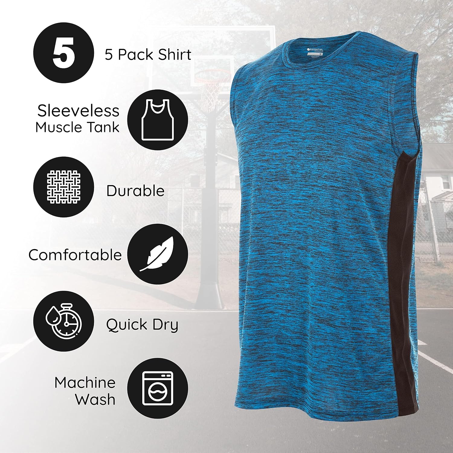 Essential Elements Boys 5 Pack T-Shirt Quick-Dry Crew Neck Short Sleeve Tee