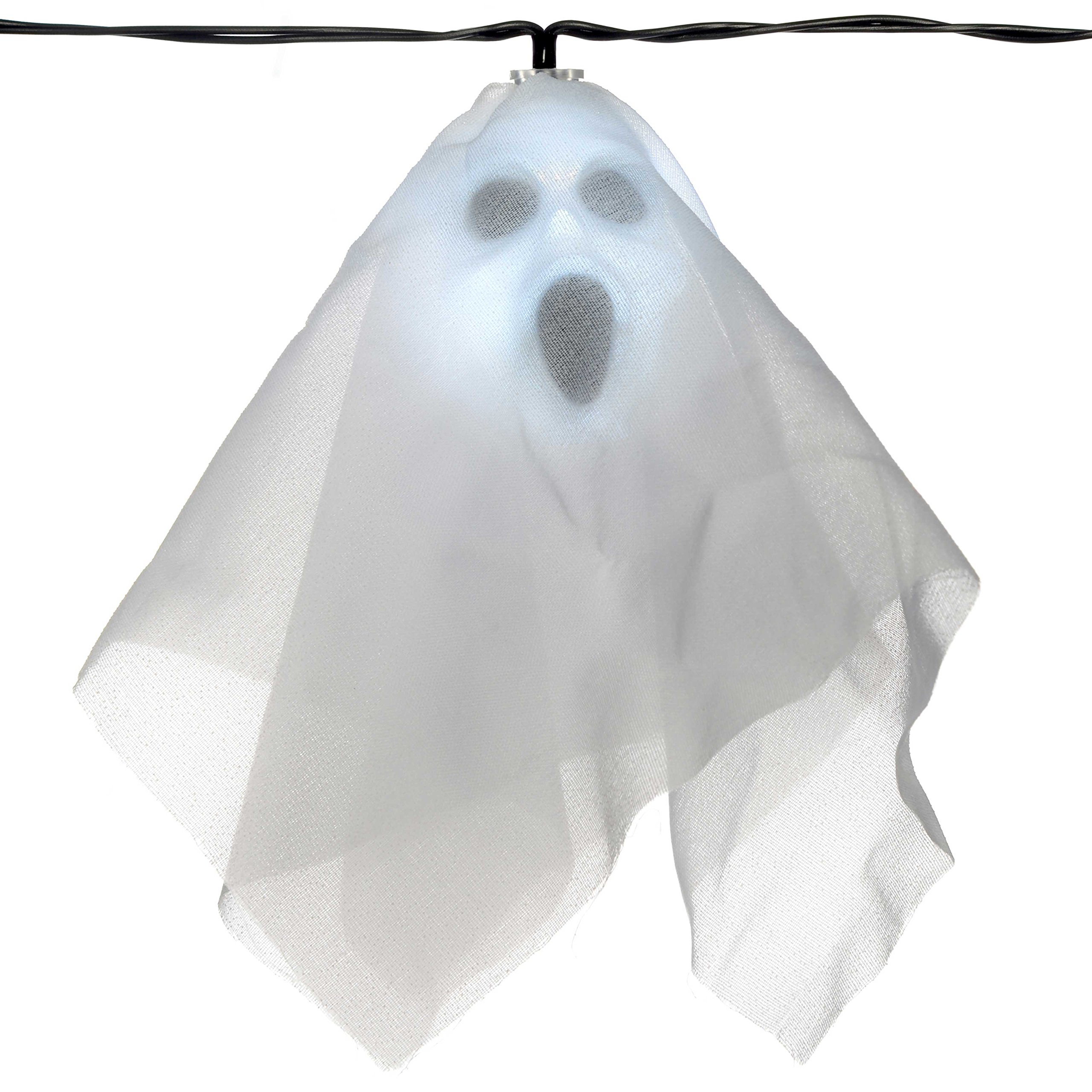 WeRChristmas Mesh Fabric Shades Halloween Decoration with 10-LED Skull - White, 10 LED