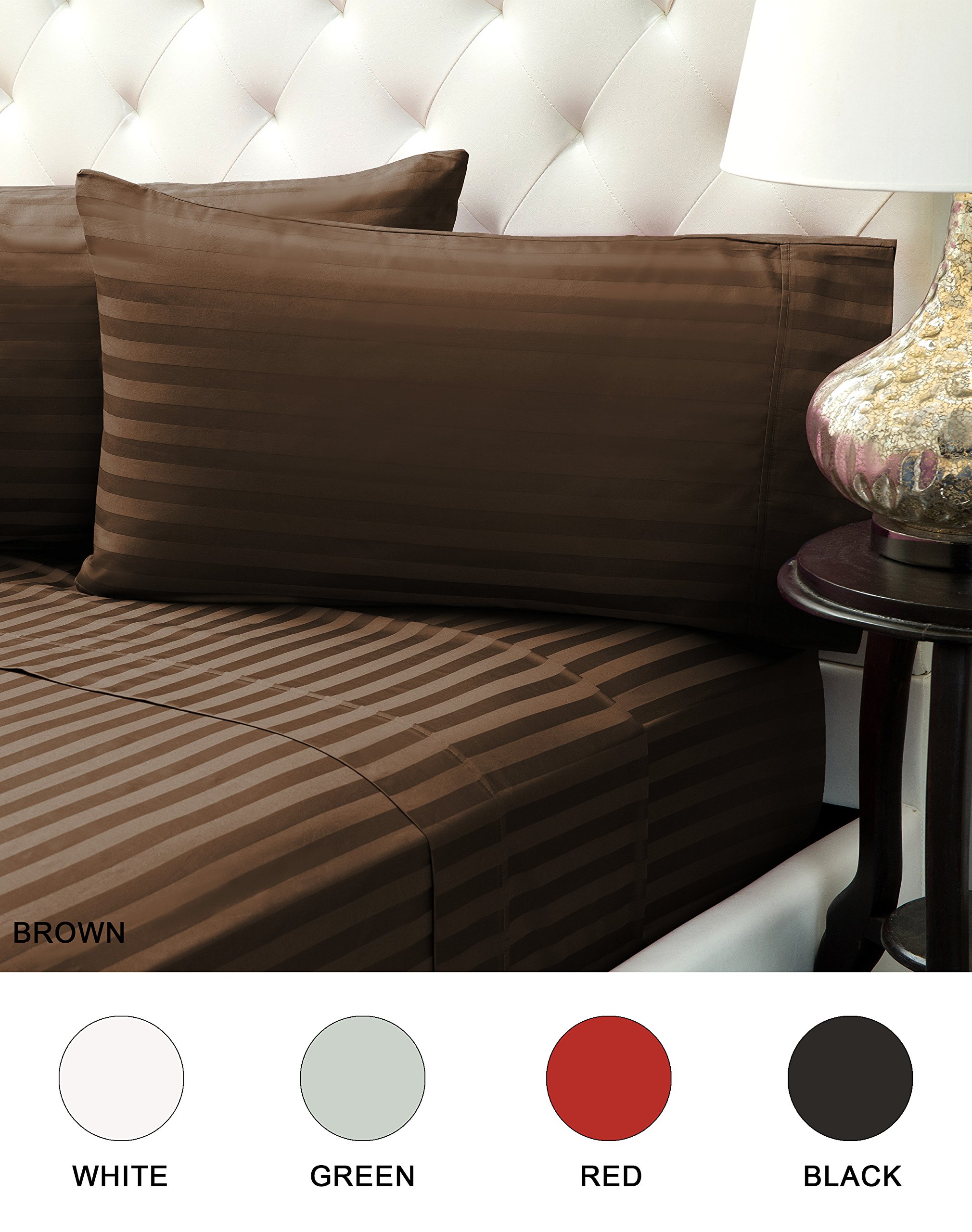 310 Thread Count Cotton Sheet Set Damask Stripe Wrinkle Free Twin Brown By Color Sense