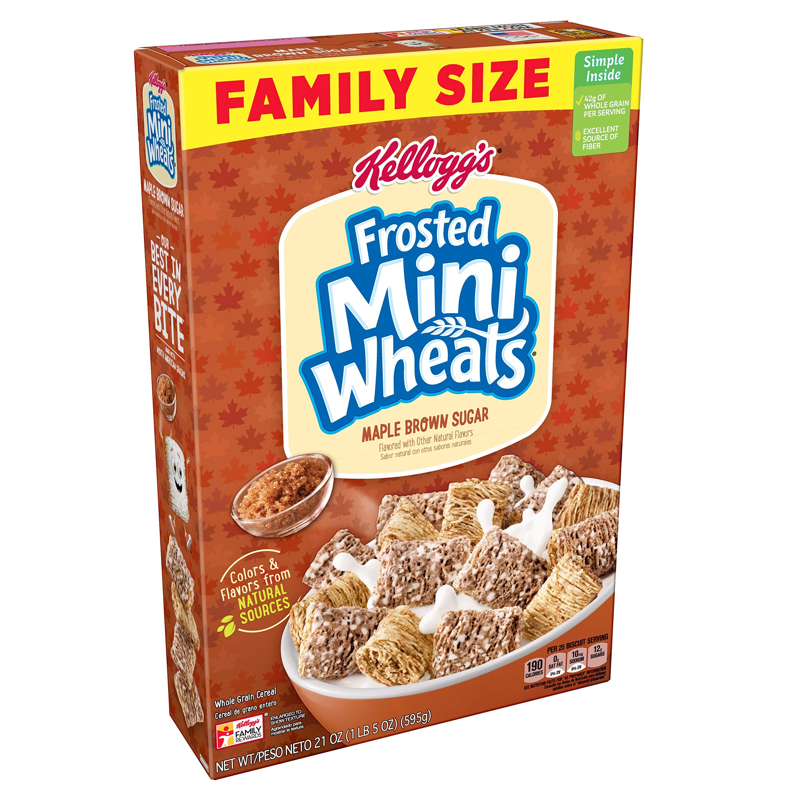 (Discontinued Version) Kellogg's Breakfast Cereal, Frosted Mini-Wheats, Maple Brown Sugar, Low Fat, Excellent Source of Fiber, Family Size, 21 oz Box(Pack of 4)