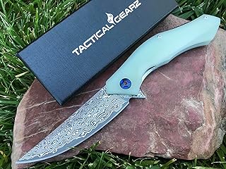 TACTICAL GEARZ Damascus Pocket Folding Knife! G10 Handle! Damascus Blade w/VG10 Core & 67 Layers! Includes Sheath! (Triton XT Ice)
