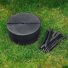Flexible Garden Edging 10 m with 20 Anchor Pegs, Height 13 cm, Thickness 3 mm, Plastic Lawn Edging, UV Resistant, Black with Wooden Decor