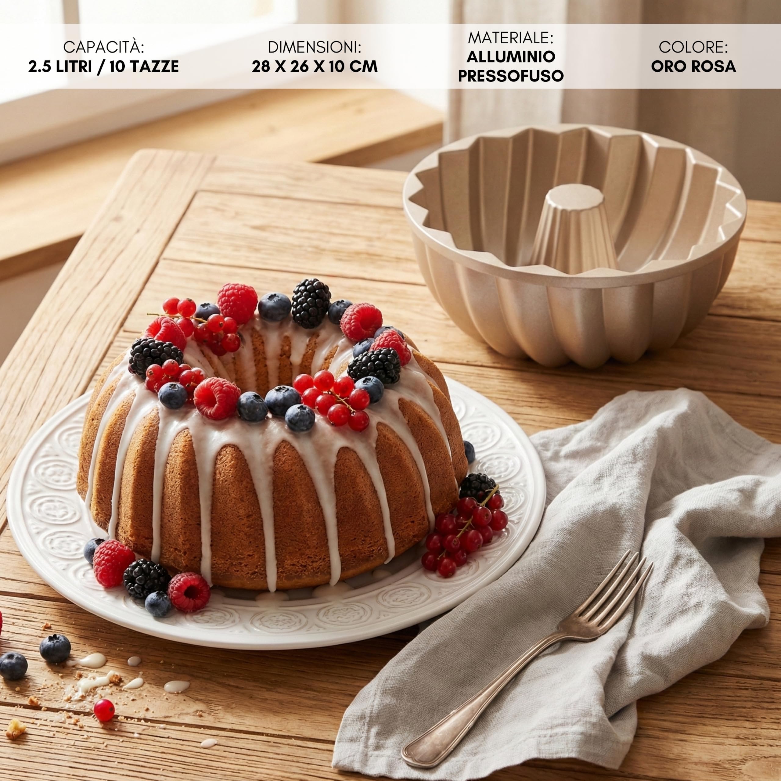 Erreke Stampo Ciambella con Doppio Rivestimento Antiaderente, Classico | Stampo Torta. Alluminio Pressofuso Resistente. Savarin Cottura Uniforme. Per Dolci Fatti in Casa