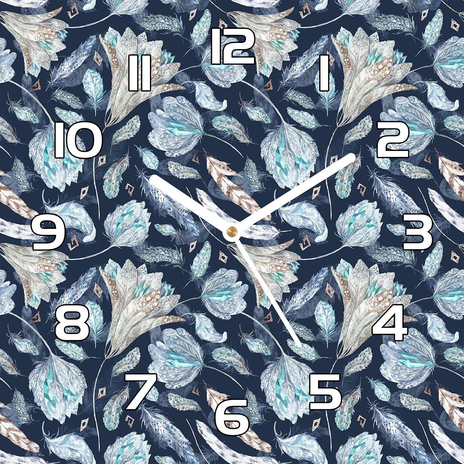 Horloge en verre 30x30 cm boho chic indigo et or pour décoration de salon moderne