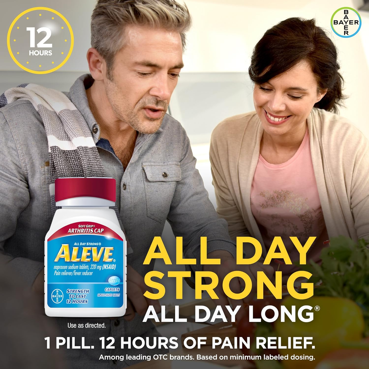 Aleve Soft Grip Arthritis Cap Caplets with Naproxen Sodium, 220mg (NSAID) Pain Reliever/Fever Reducer, 270 Count : Health & Household